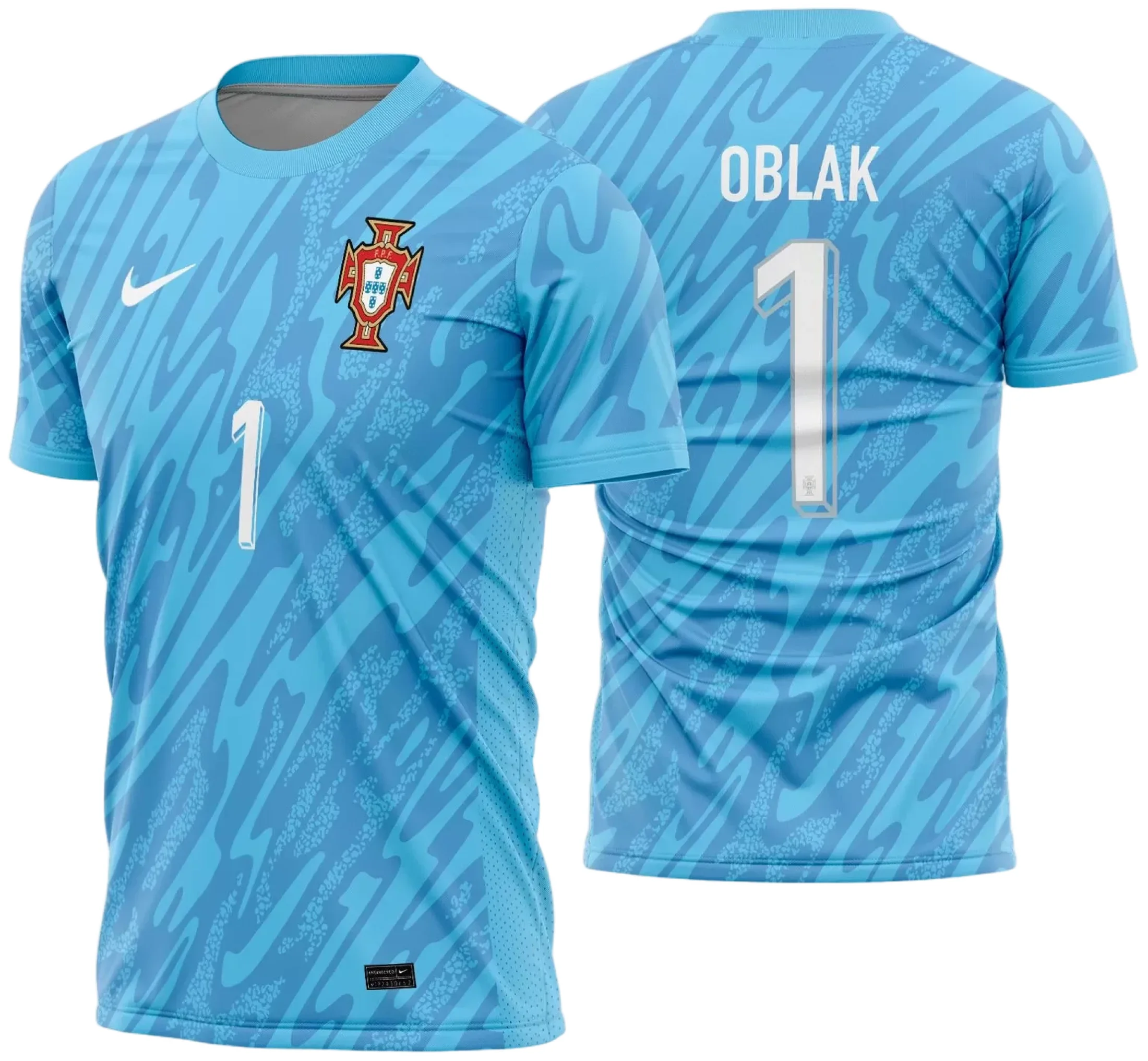 Camiseta unissex branca com logo no peito e estampa grande nas costas, tema Camisa Portugal Goleiro 2024-2025, ideal para torcedores que desejam estilo e autenticidade.