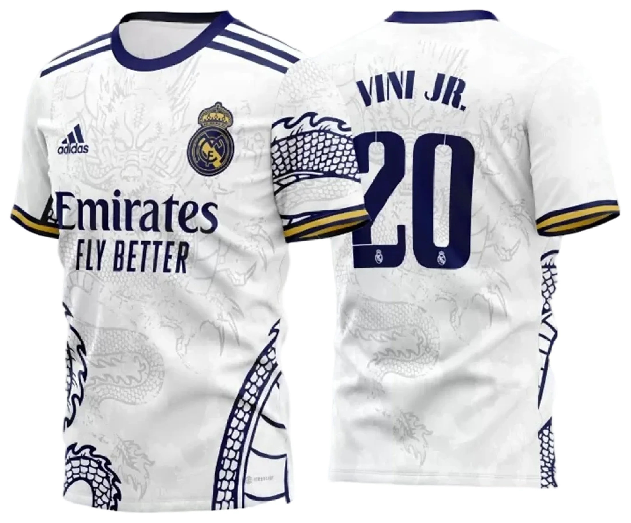 Arte Vetor Camisa Real Madrid Dragão Chinês Branco 2022 02
