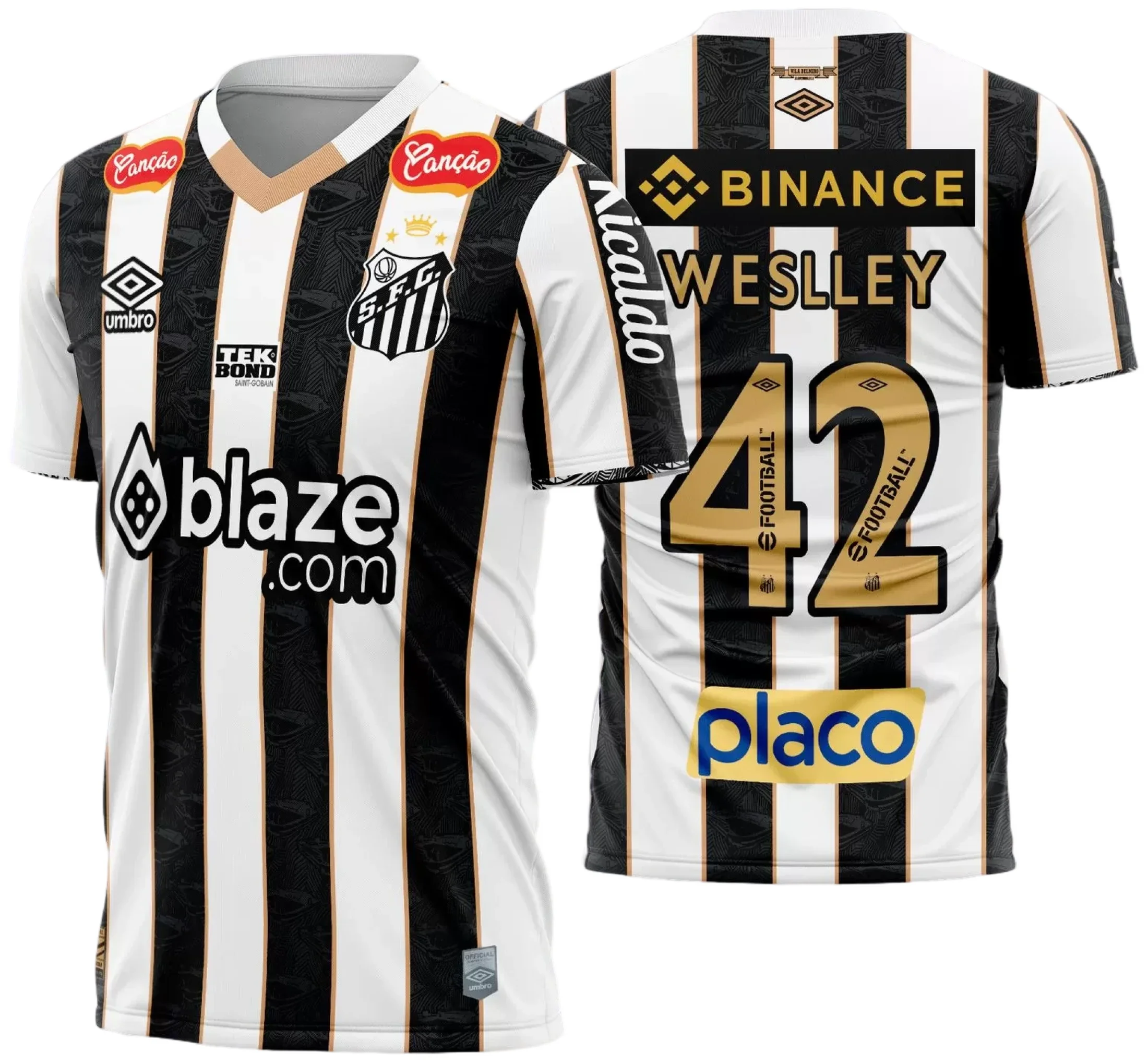 Camiseta unissex branca com logo no peito e estampa grande nas costas mostrando o tema Santos Reserva 2024 2025, estilo moderno e esportivo, ideal para fãs do time com design marcante.