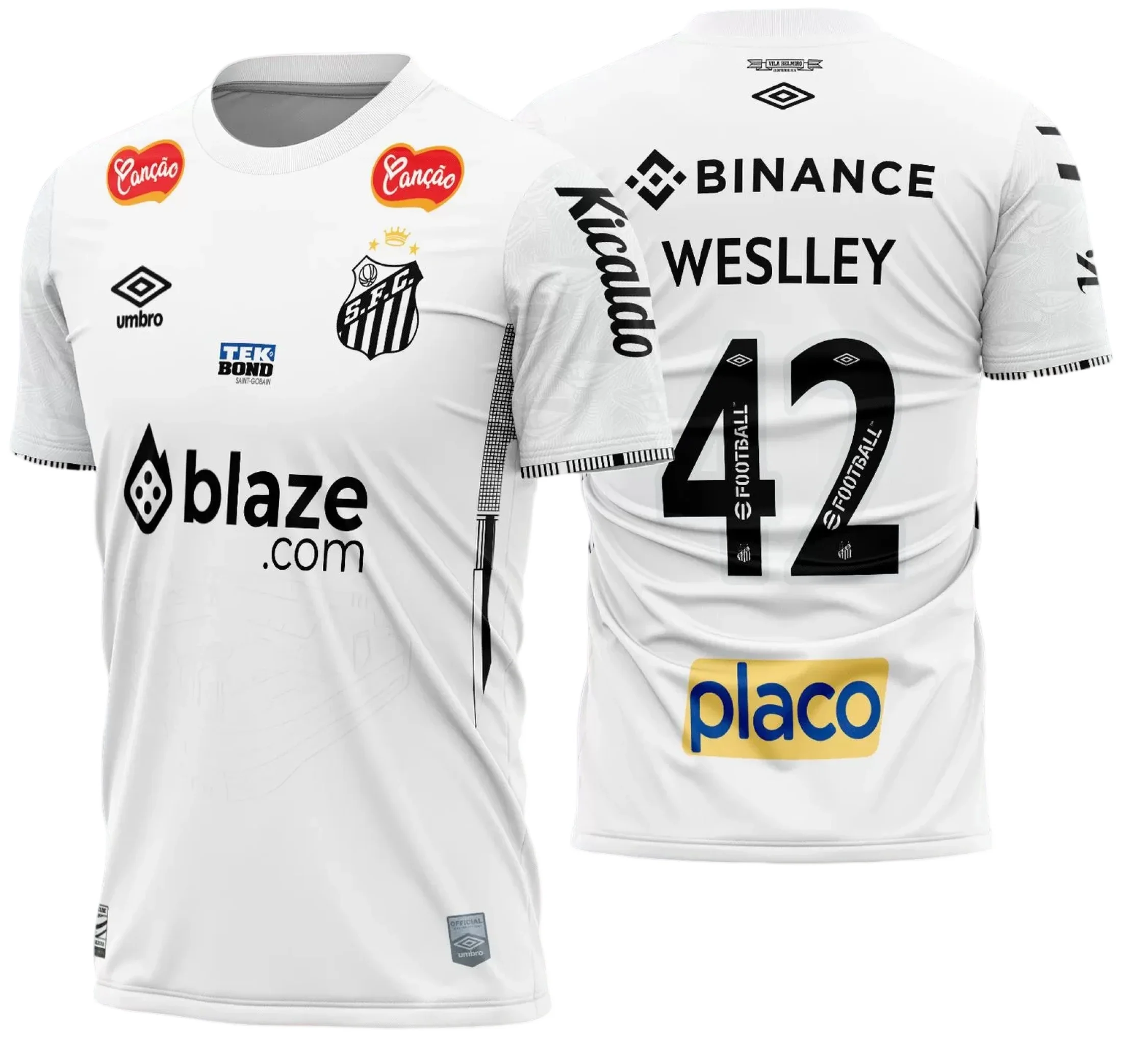 Camiseta unissex branca com logo no peito e estampa grande nas costas mostrando o tema Camisa Santos Titular 2024 2025, ideal para fãs do futebol e estilo esportivo.