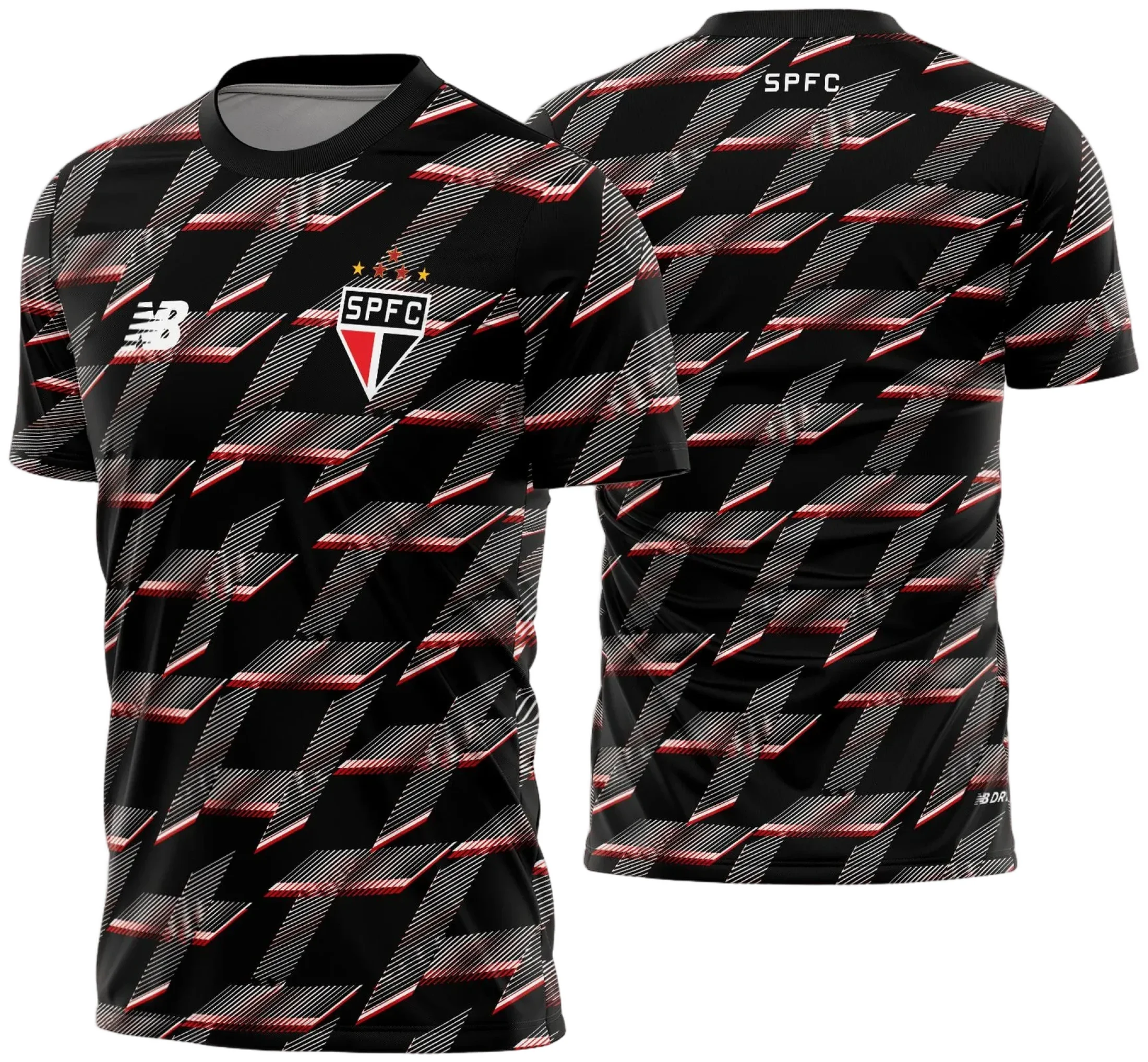 Uniforme de futebol personalizado, projetado para times amadores ou profissionais, com design moderno e arrojado. Apresenta uma combinação de cores contrastantes, logotipo ou escudo do time em destaque no peito, e detalhes gráficos na frente e nas mangas. Na parte traseira, há espaço para personalização com nome e número do jogador, garantindo identidade ao time. Ideal para jogos oficiais, amistosos ou competições, oferecendo estilo e funcionalidade.
