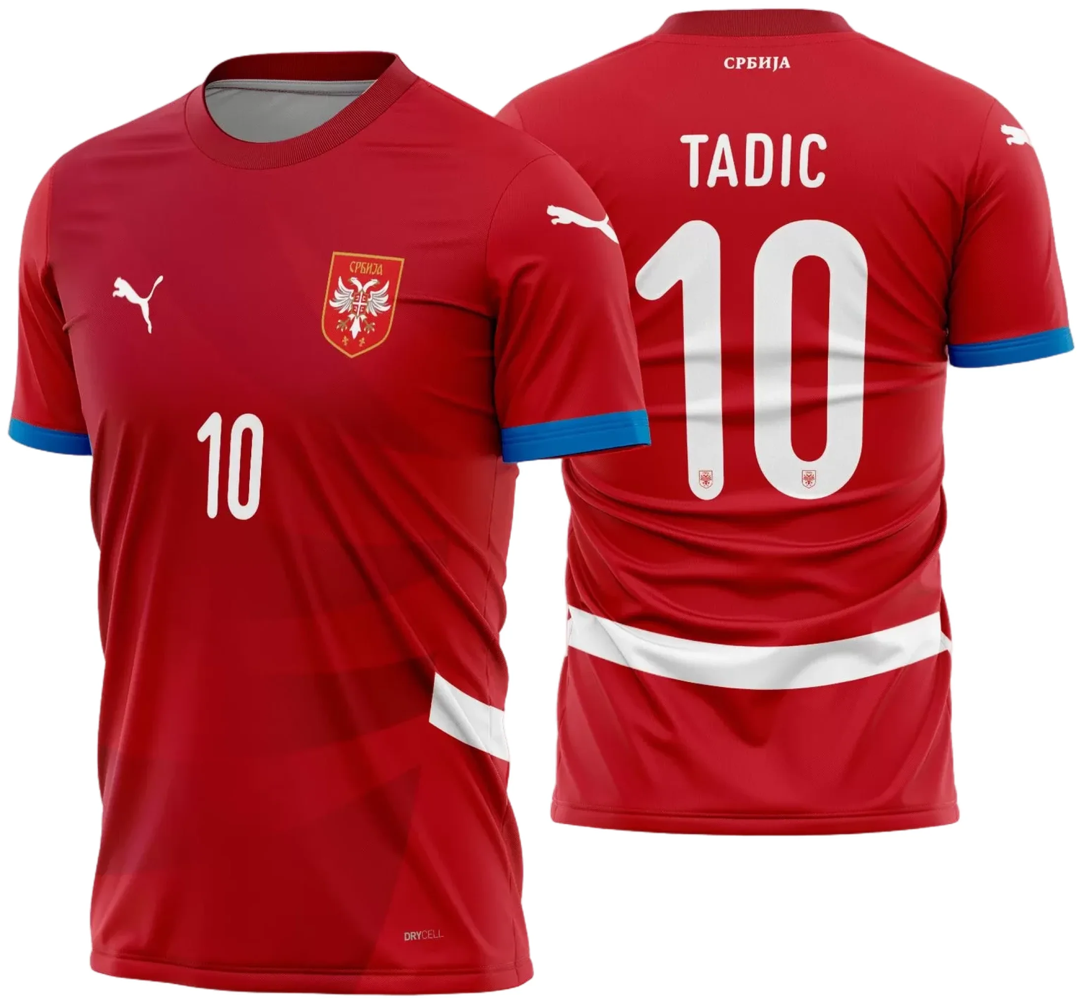 Camiseta unissex preta com logo no peito e estampa grande nas costas com o tema Servia Titular 2024-2025, trazendo design moderno e detalhes vibrantes.