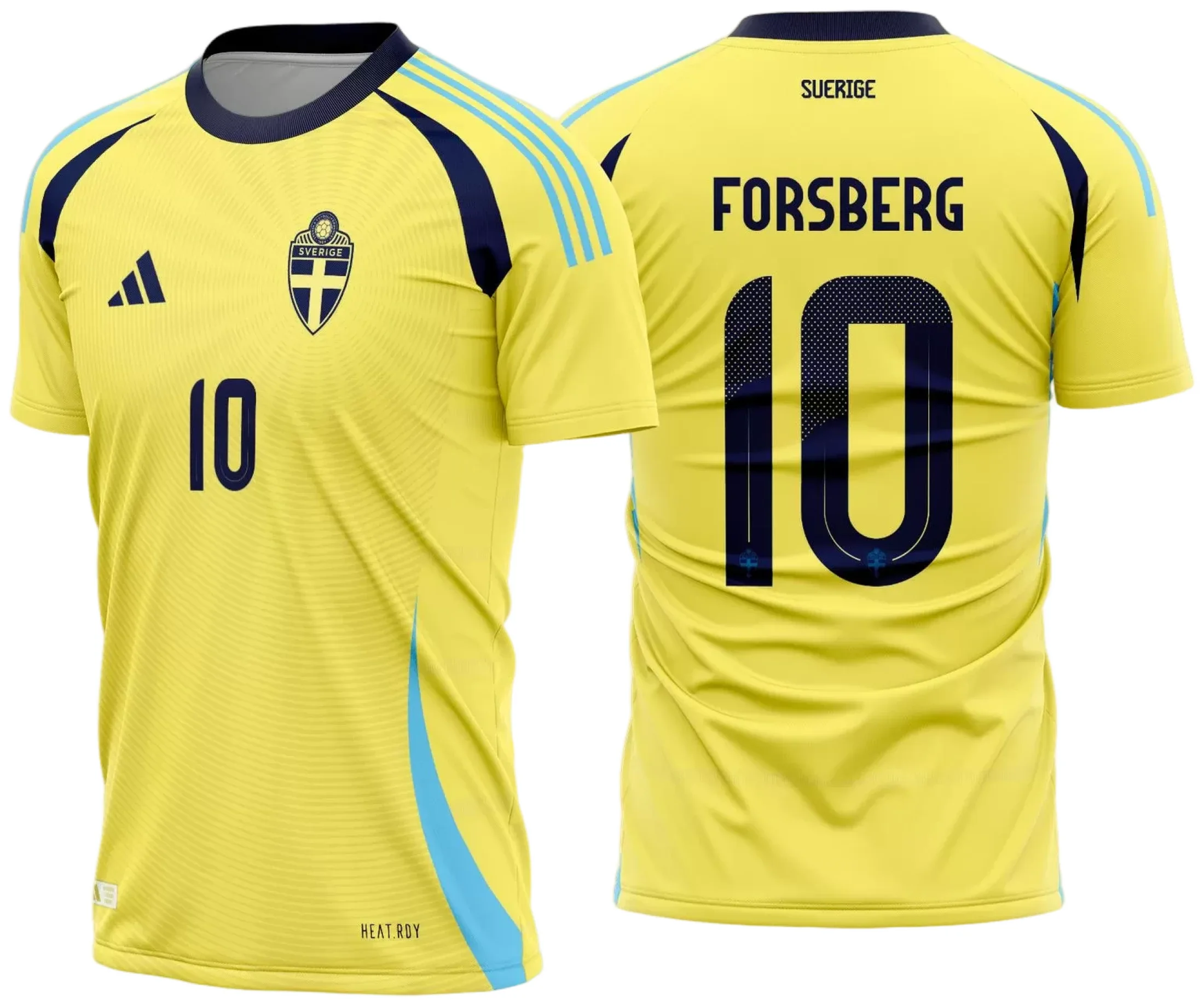 Camiseta unissex branca com logo no peito e estampa grande nas costas com o tema camisa Suécia titular 2024 2025, perfeita para fãs do futebol sueco.