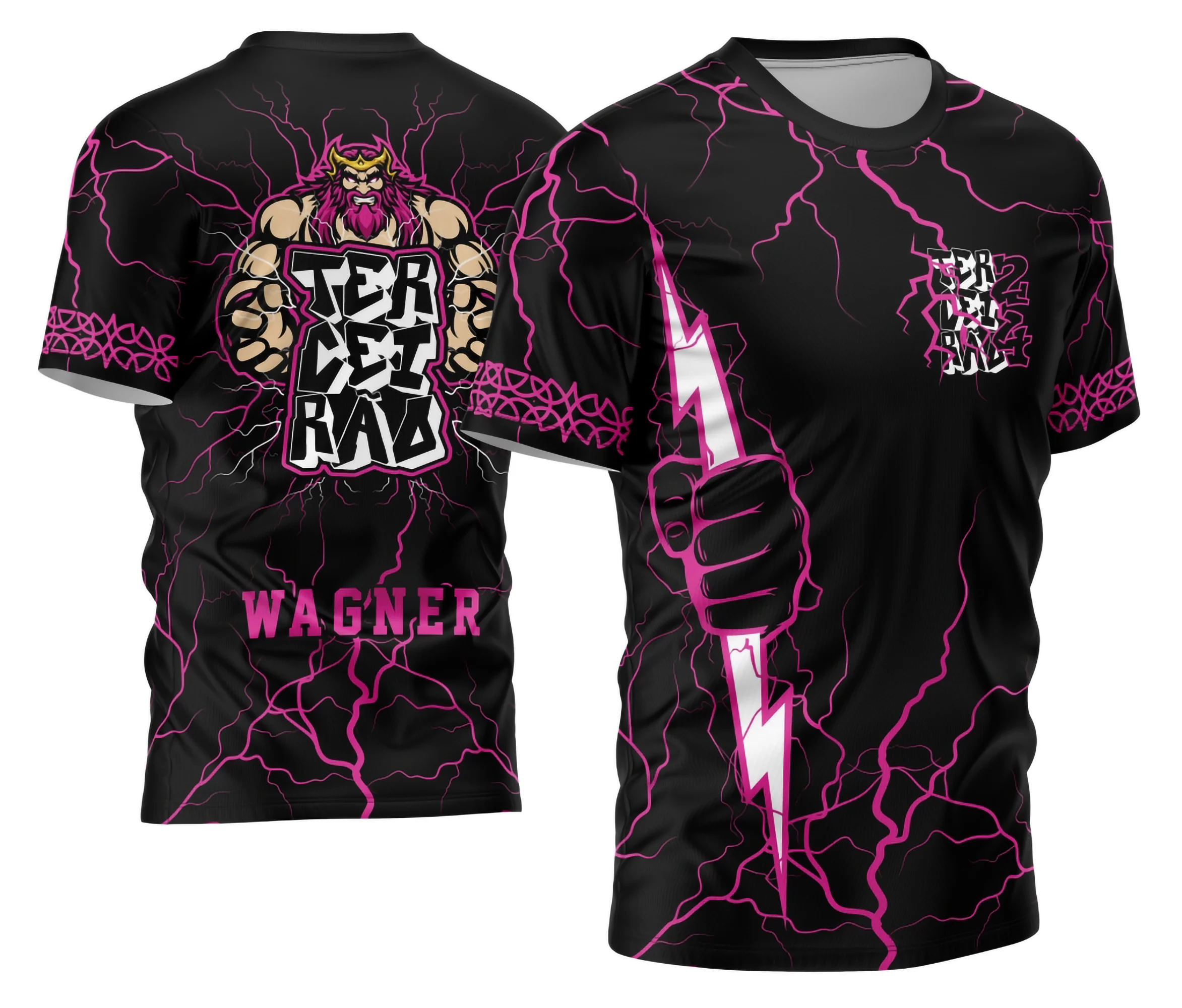 Camisa com logo no peito e estampa grande nas costas exibindo design imponente inspirado em Zeus, perfeita para turma do Terceirão 2026 em estilo único e marcante.