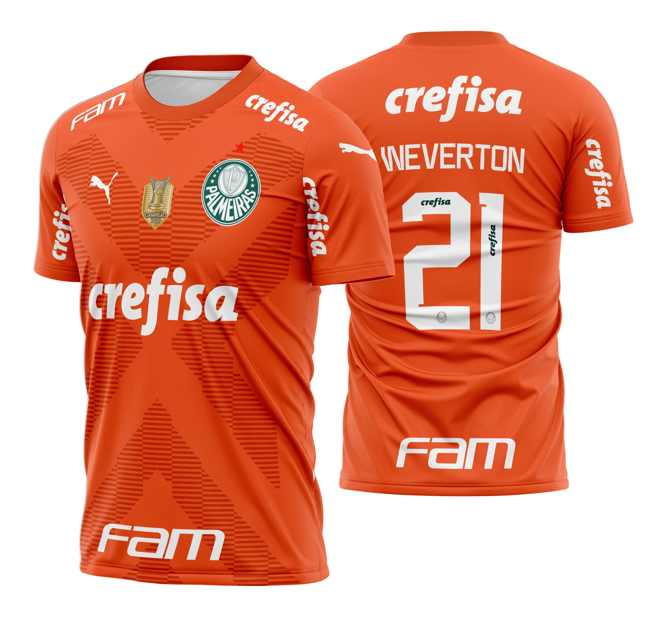 Foto de camiseta unissex preta com logo do Palmeiras no peito e estampa grande nas costas, tema Time Palmeiras Goleiro 2023, ideal para torcedores apaixonados