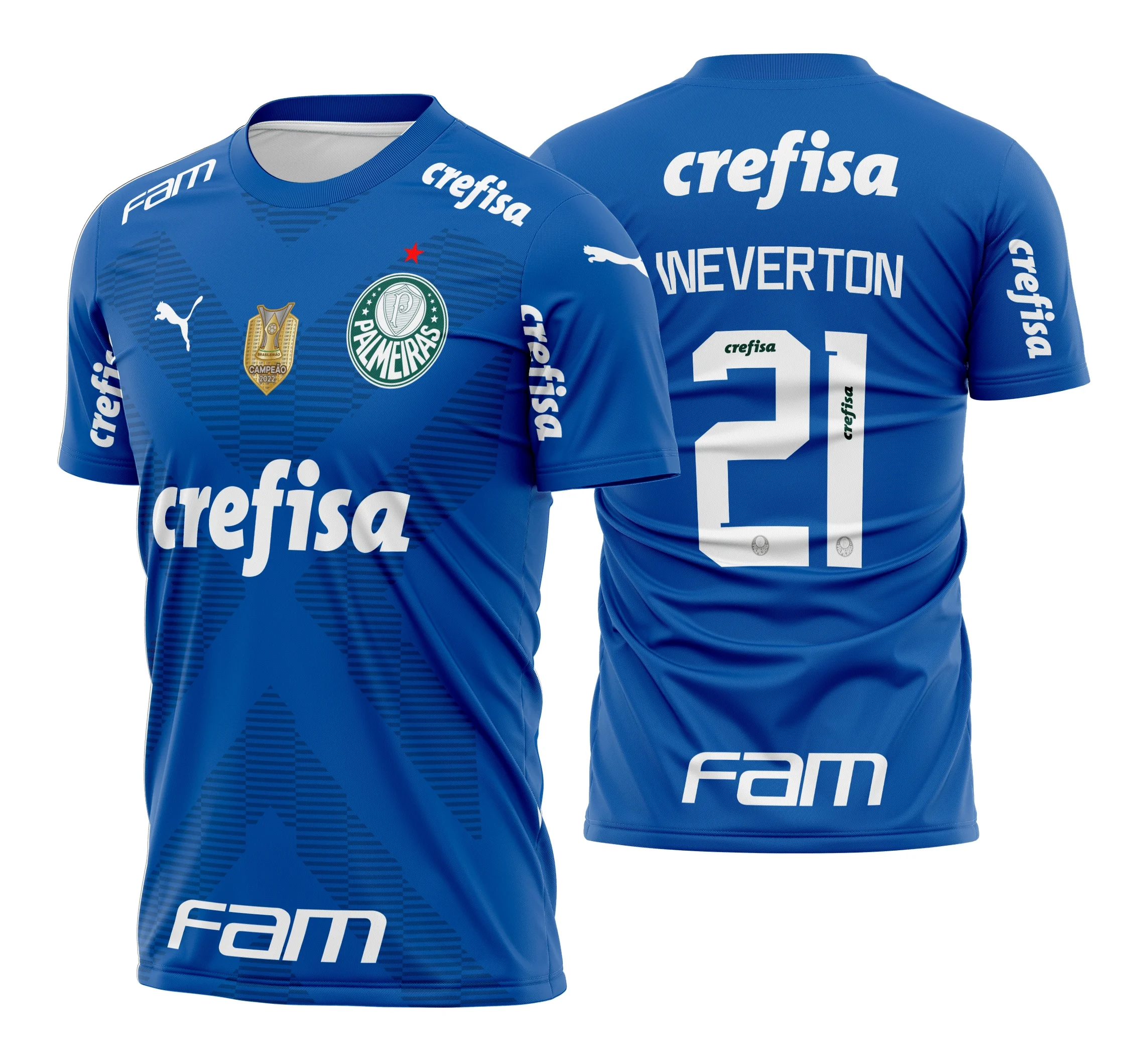 Camiseta unissex preta com logo do Palmeiras no peito e estampa grande nas costas mostrando o goleiro em ação, perfeita para fãs do time em 2023.