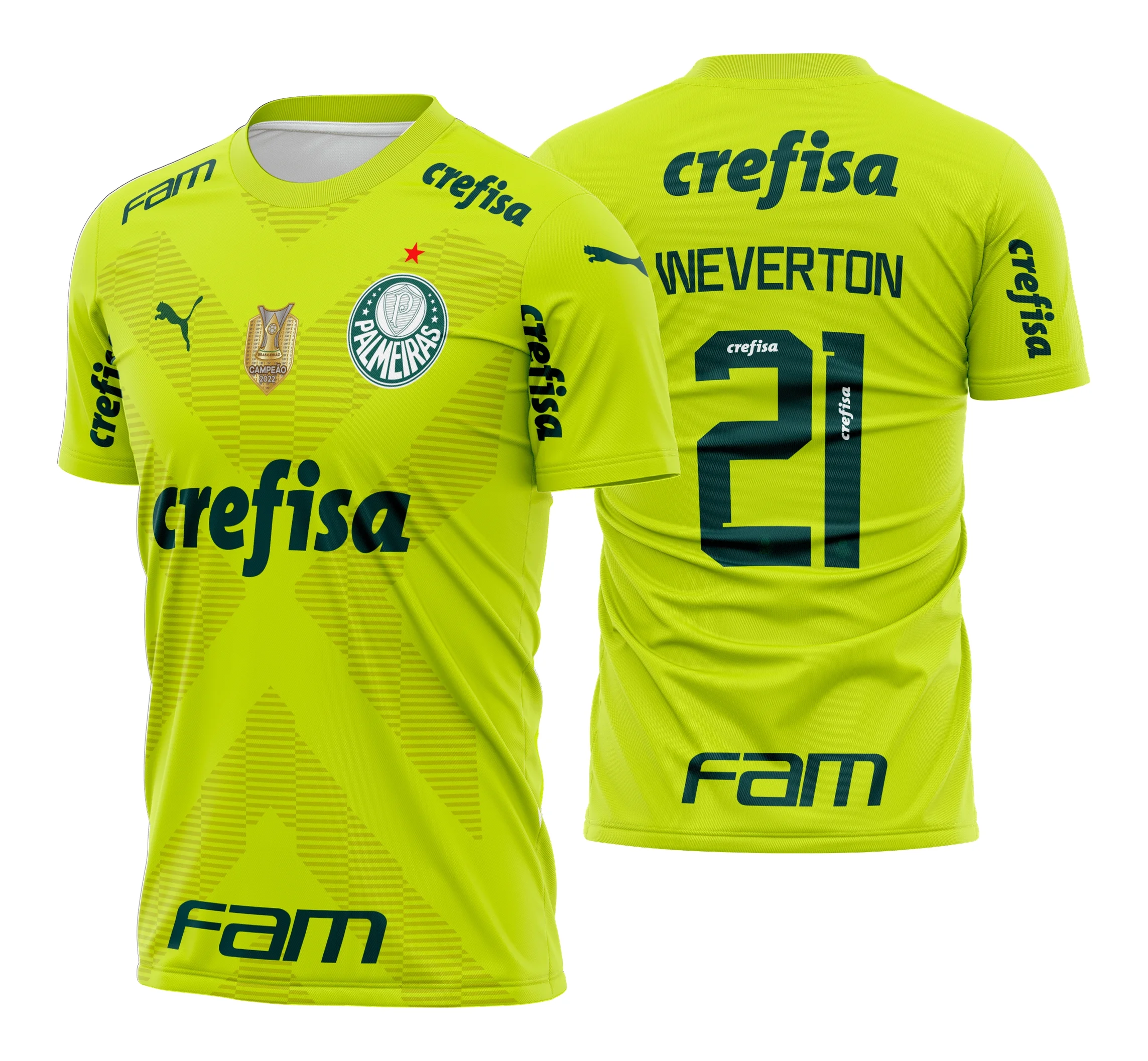 Camiseta unissex preta com logo no peito e estampa grande nas costas do Time Palmeiras Goleiro 2023, ideal para torcedores e fãs do futebol.