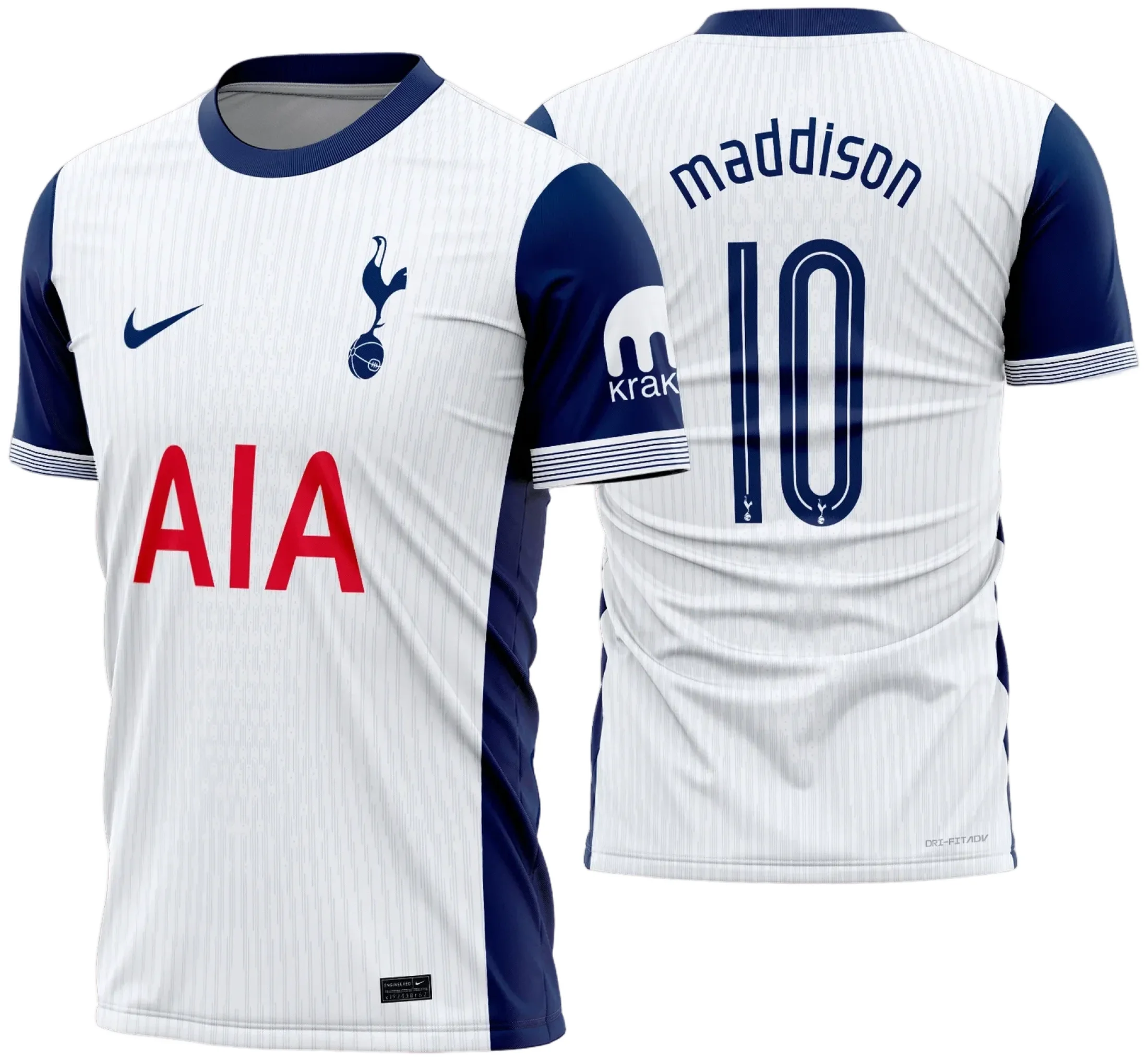 Camiseta unissex preta com logo no peito e estampa grande nas costas do Tottenham Titular 2024 2025, design moderno destacando o espírito do time, perfeita para torcedores.