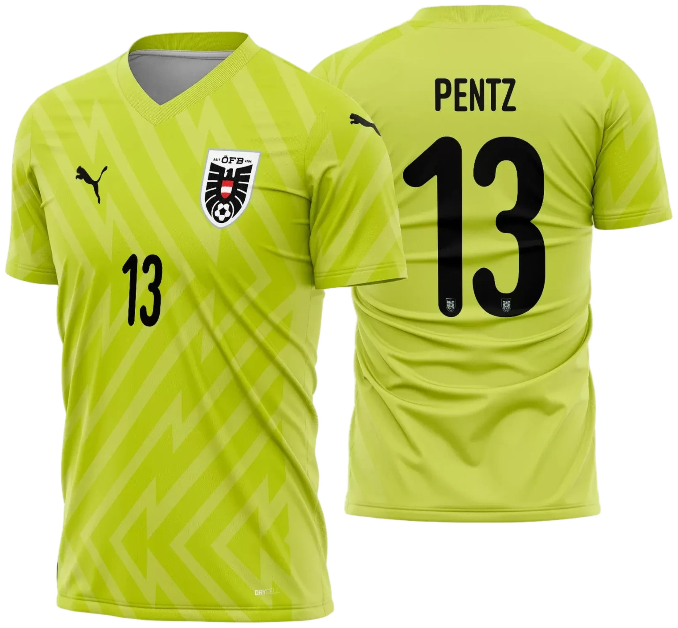 Camiseta unissex preta com logo no peito e estampa grande nas costas, destacando o tema Áustria Goleiro 2024 2025, perfeita para torcedores e colecionadores