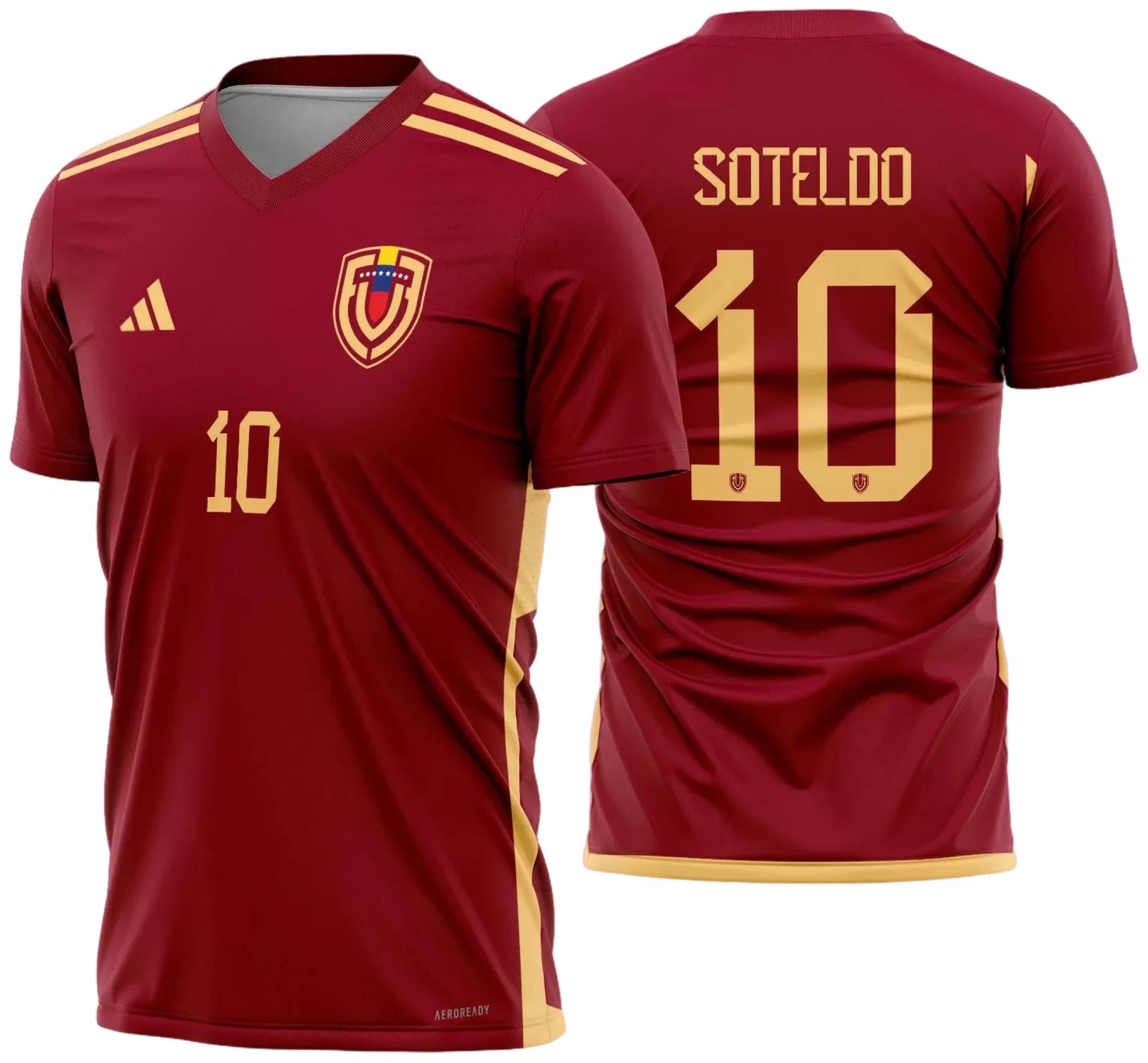 Camiseta unissex preta com logo no peito e estampa grande nas costas exibindo tema da Venezuela titular 2024-2025, ideal para torcedores e colecionadores de camisa personalizada.