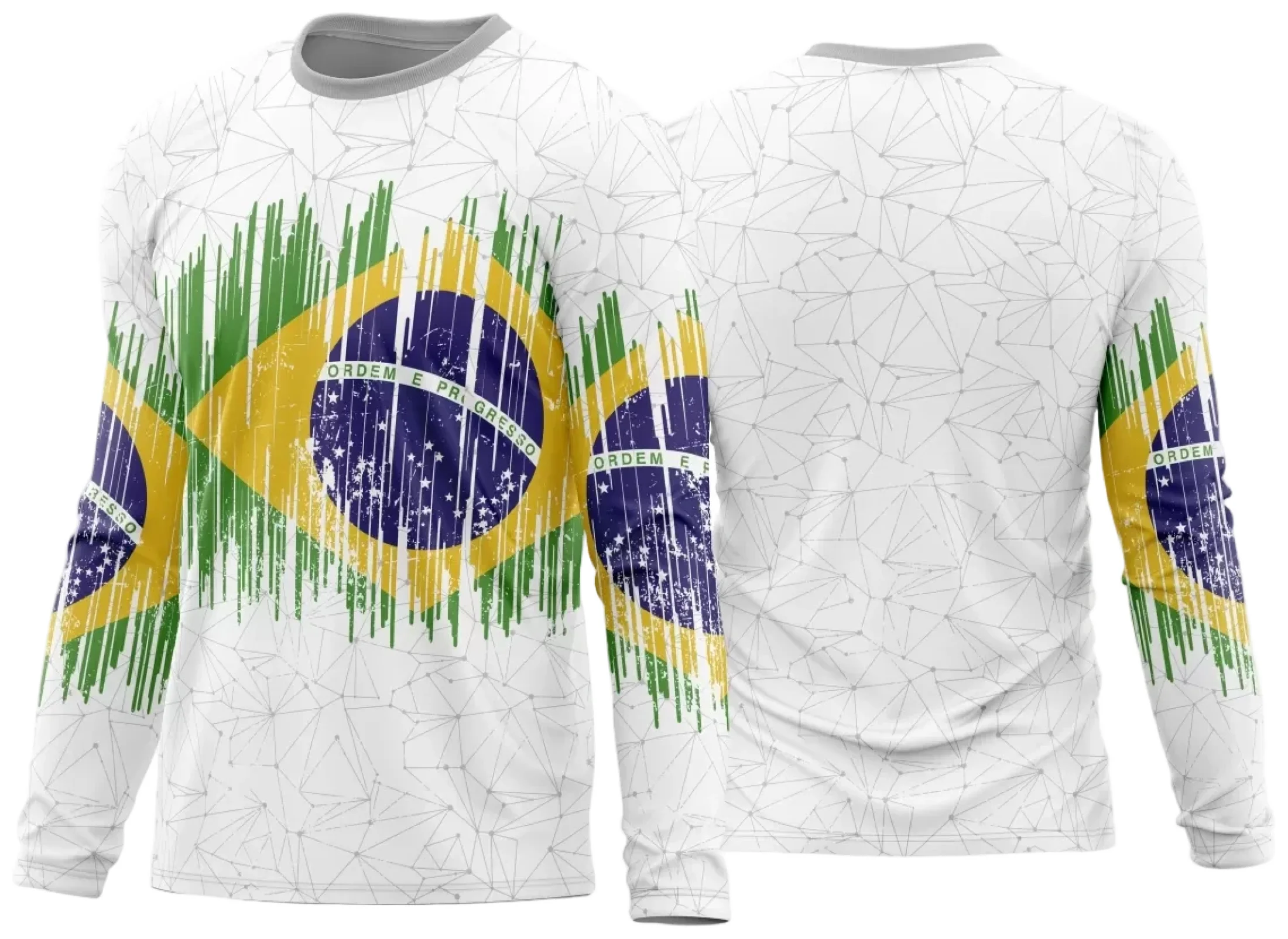 Camiseta unissex branca com logo no peito e estampa grande nas costas destacando o tema Brasil Personalizada Modelo 01, ideal para quem busca estilo e identidade nacional em roupa casual.