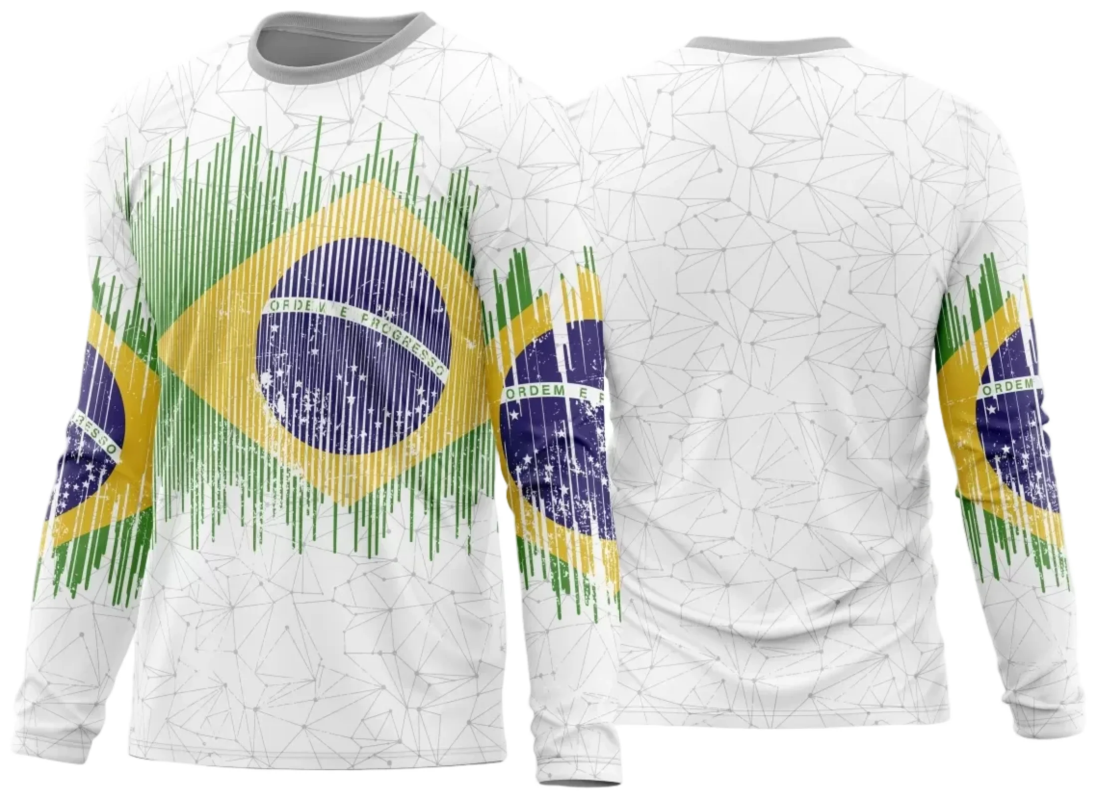 Camiseta unissex preta com logo no peito e estampa grande nas costas com tema Brasil Personalizada Modelo 03, perfeita para torcer com estilo e conforto.