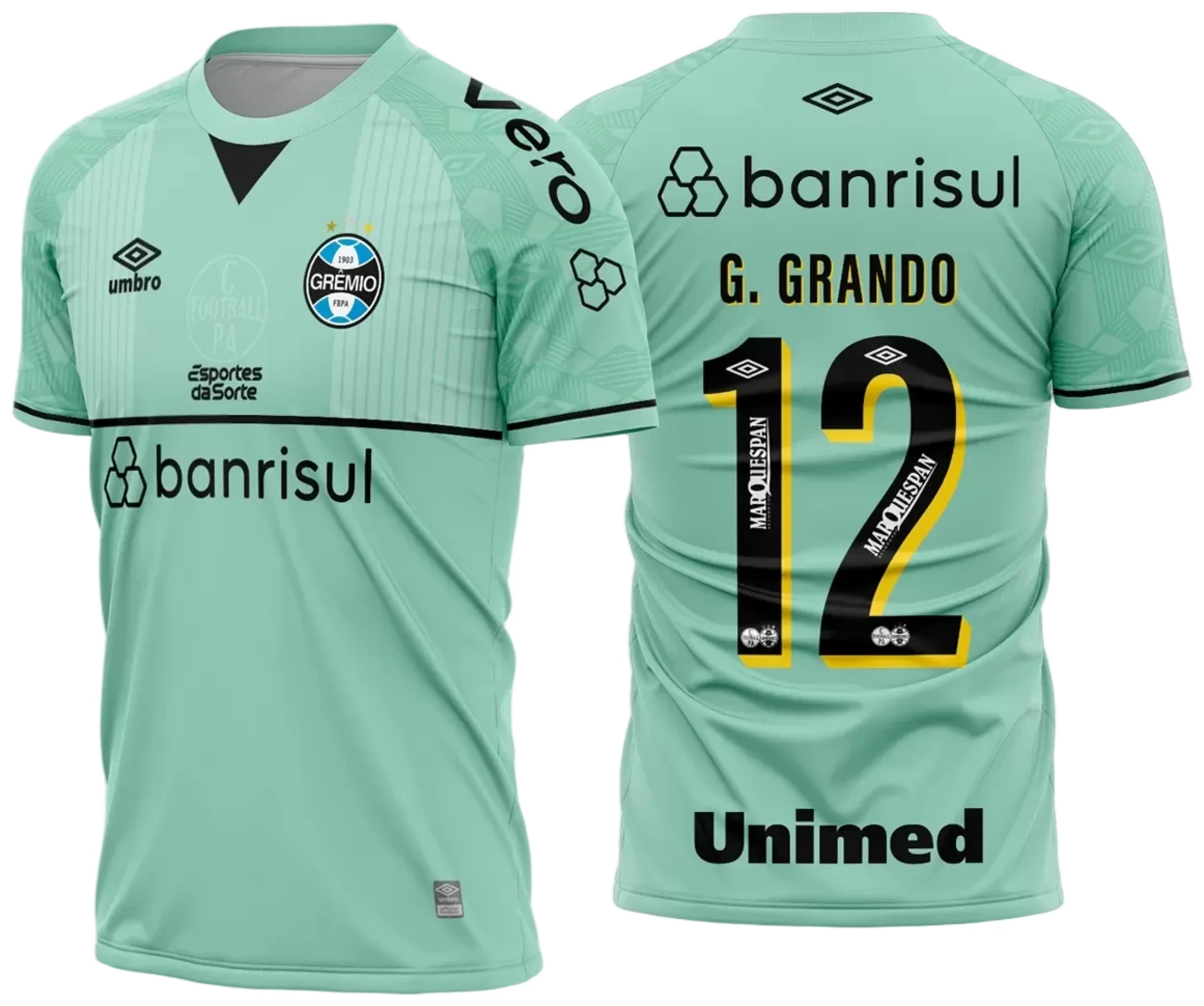 Camiseta unissex preta com logo no peito e estampa grande nas costas mostrando tema Grêmio Goleiro 2023 2024, ideal para quem é torcedor e quer estilo e conforto.