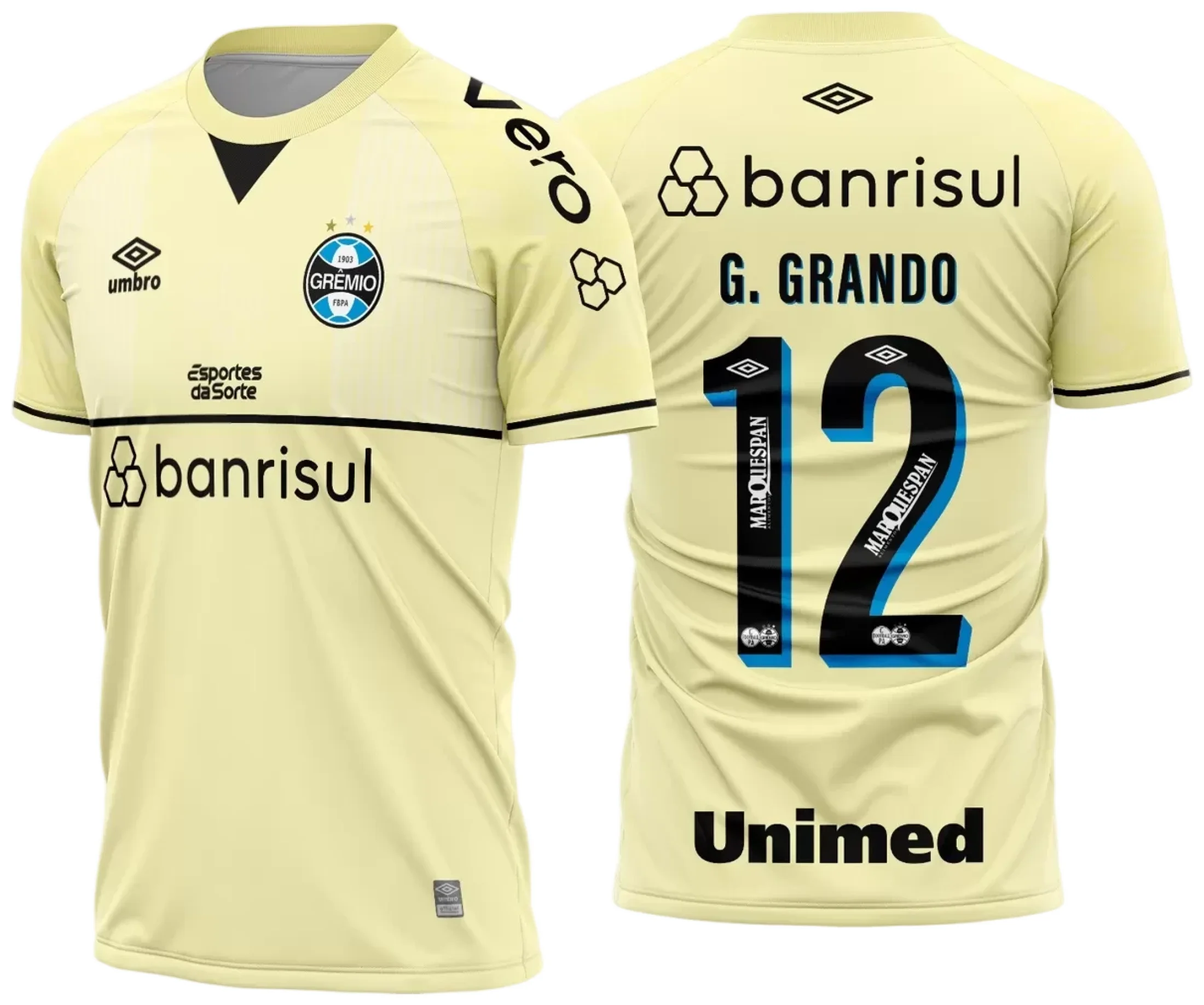 Camiseta unissex preta com logo no peito e estampa grande nas costas do Grêmio Goleiro II 2023 2024, ideal para torcedores que querem um visual autêntico e moderno.