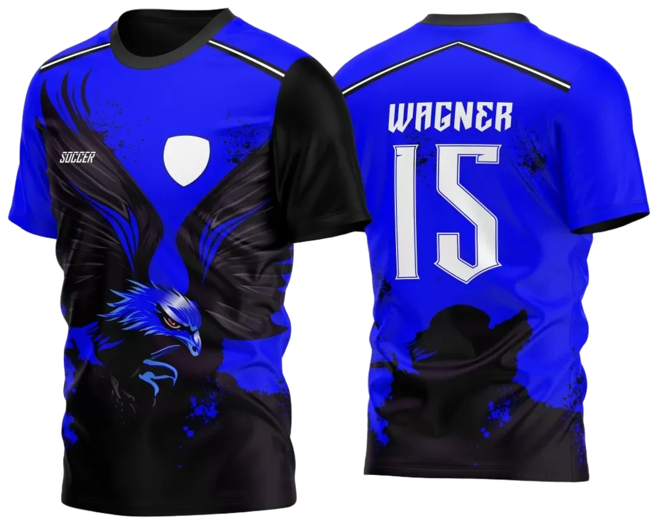 Camiseta unissex preta com logo no peito e estampa grande nas costas do tema InterClasse Águia Modelo 03, destacando estilo e personalidade marcante.