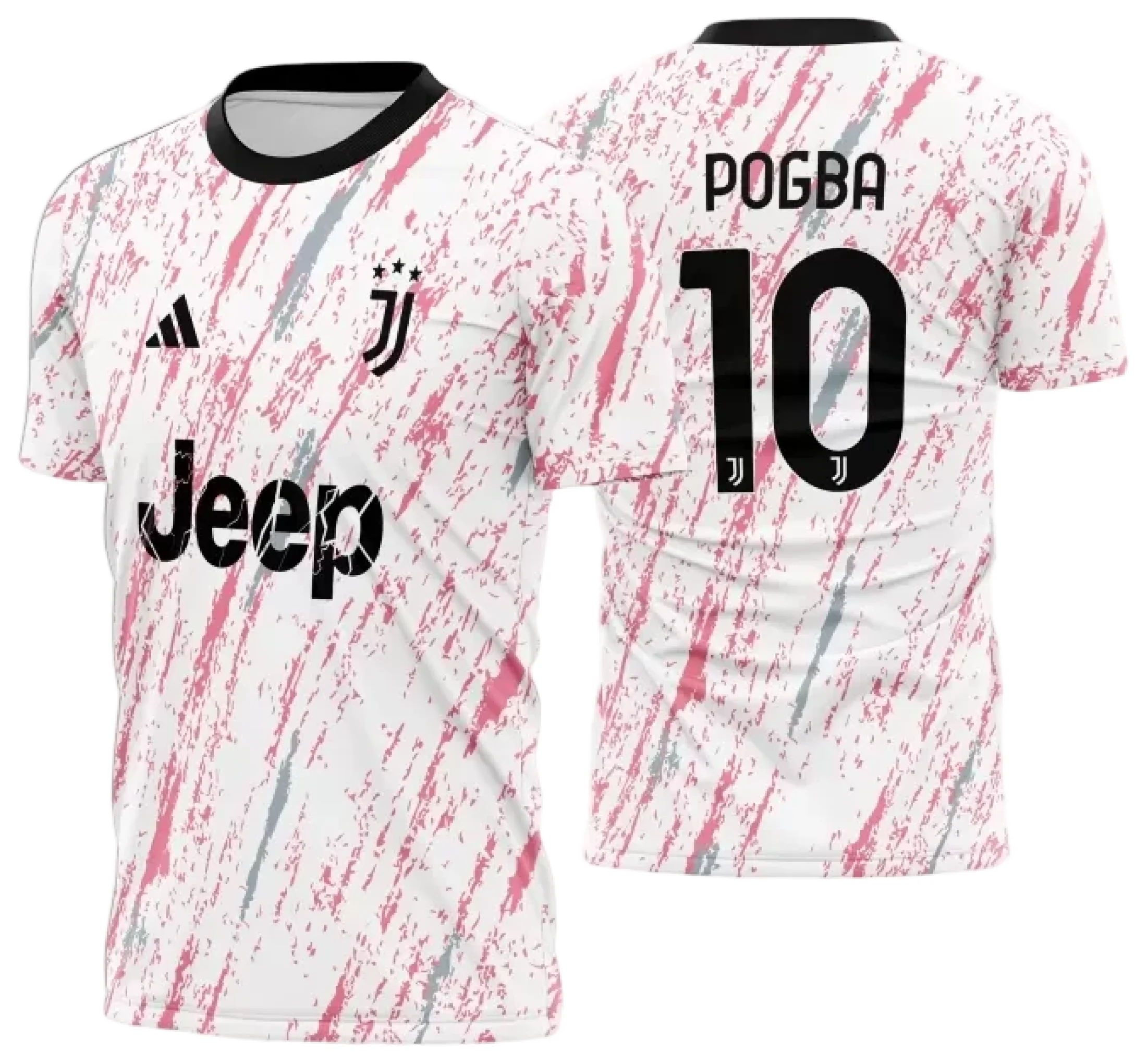 Camiseta unissex preta com logo no peito e estampa grande nas costas inspirada no Juventus Concept Kit Black 2023 02, ideal para fãs do futebol e estilo urbano.