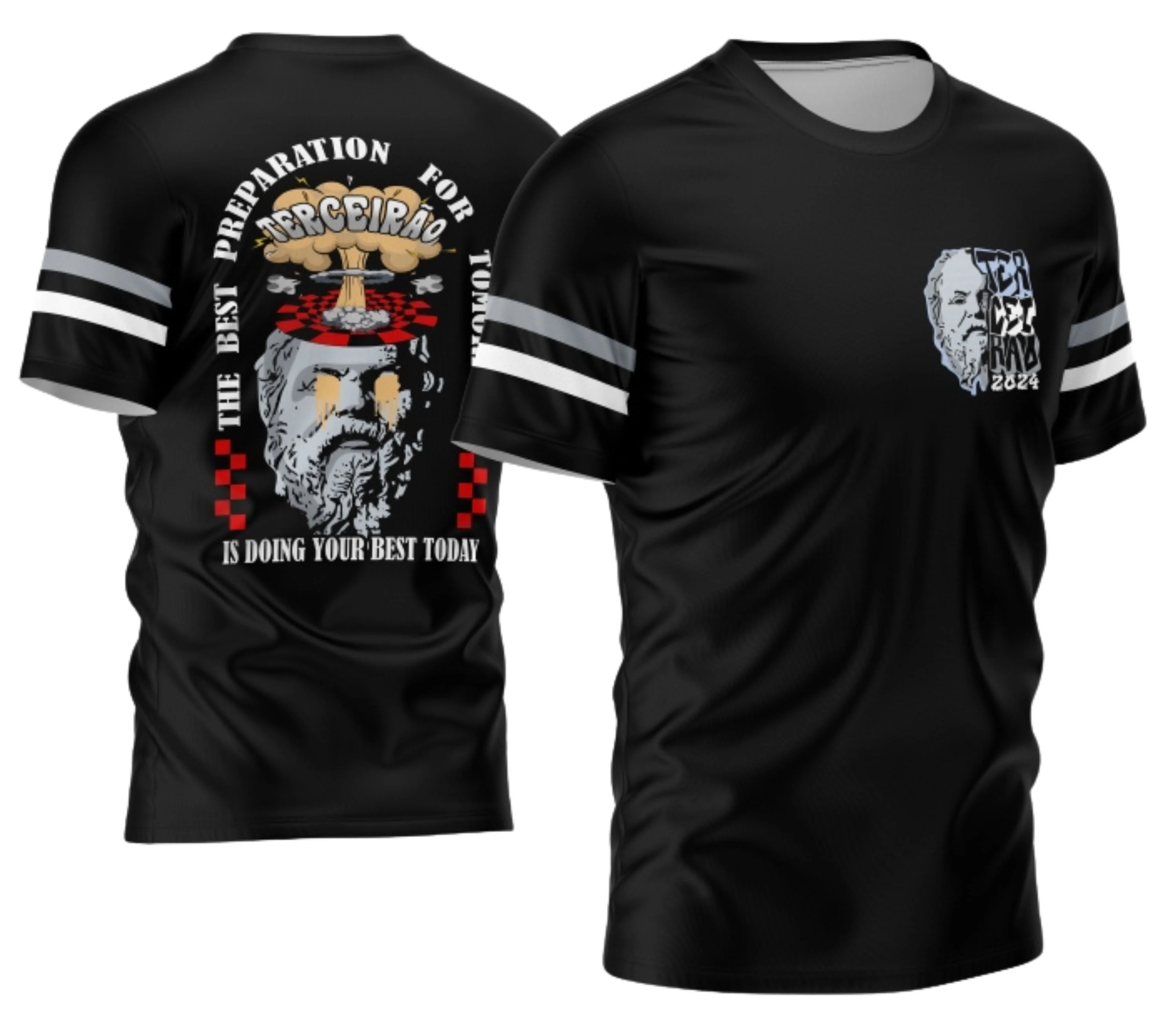 Camisa com logo no peito e estampa grande nas costas, perfeita para comemorar o Terceirão Socrates 2026 com estilo marcante e visual moderno.