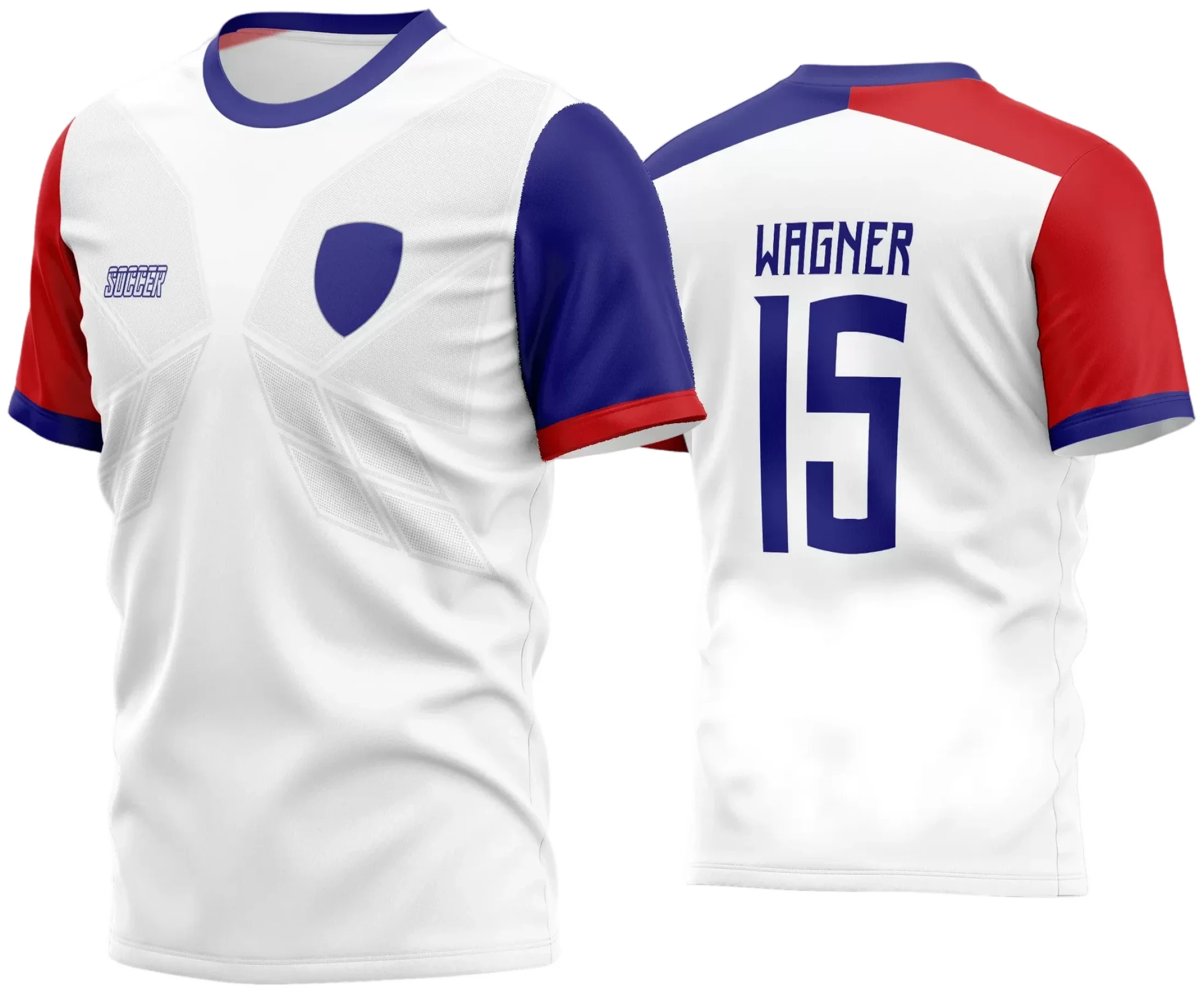 Camisa de time amador 2024 com logo no peito e estampa grande nas costas em cores vibrantes, ideal para equipes de futebol, trazendo estilo e identidade para o jogo.