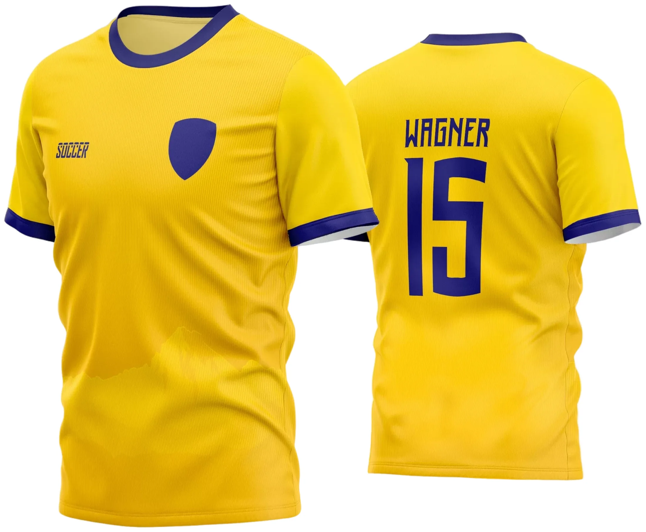 Camisa de futebol amador com logo no peito e estampa grande nas costas, em cores vibrantes e design moderno, pronta para destacar seu time em campo com estilo e personalidade.
