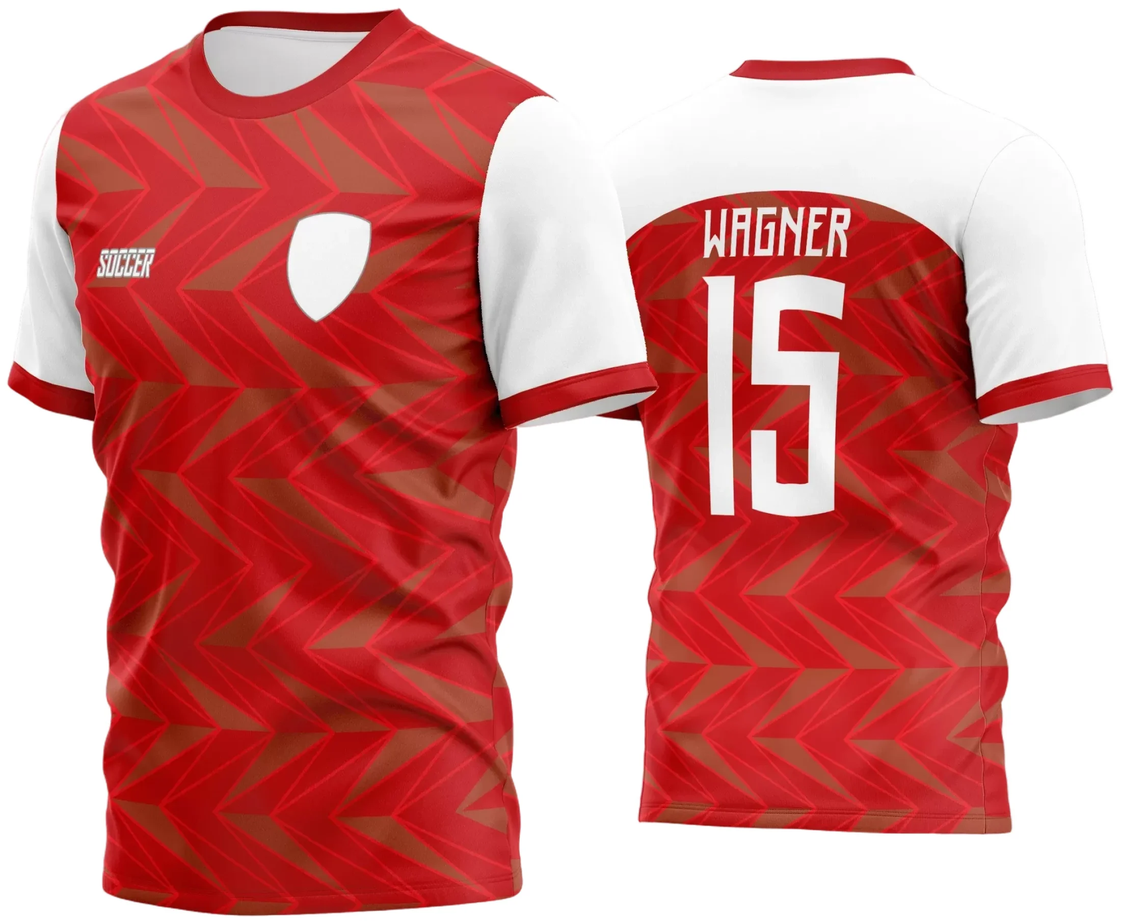 Camisa de futebol com logo no peito e estampa grande nas costas, com design moderno e vibrante ideal para times amadores em 2024, mostrando estilo e identidade única na quadra ou no campo.