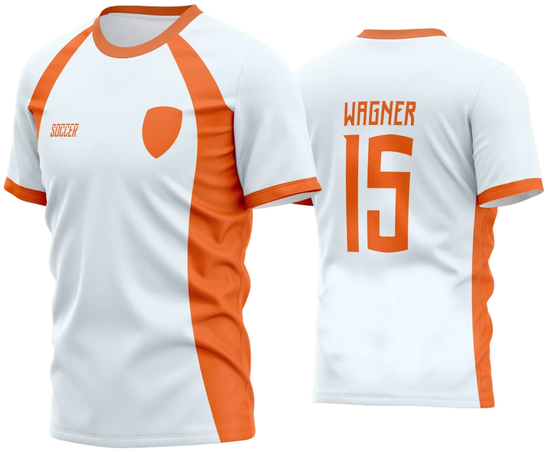 Camisa de futebol estilo amador com logo no peito e estampa grande nas costas, perfeita para times que buscam identidade visual forte e moderna em campo.