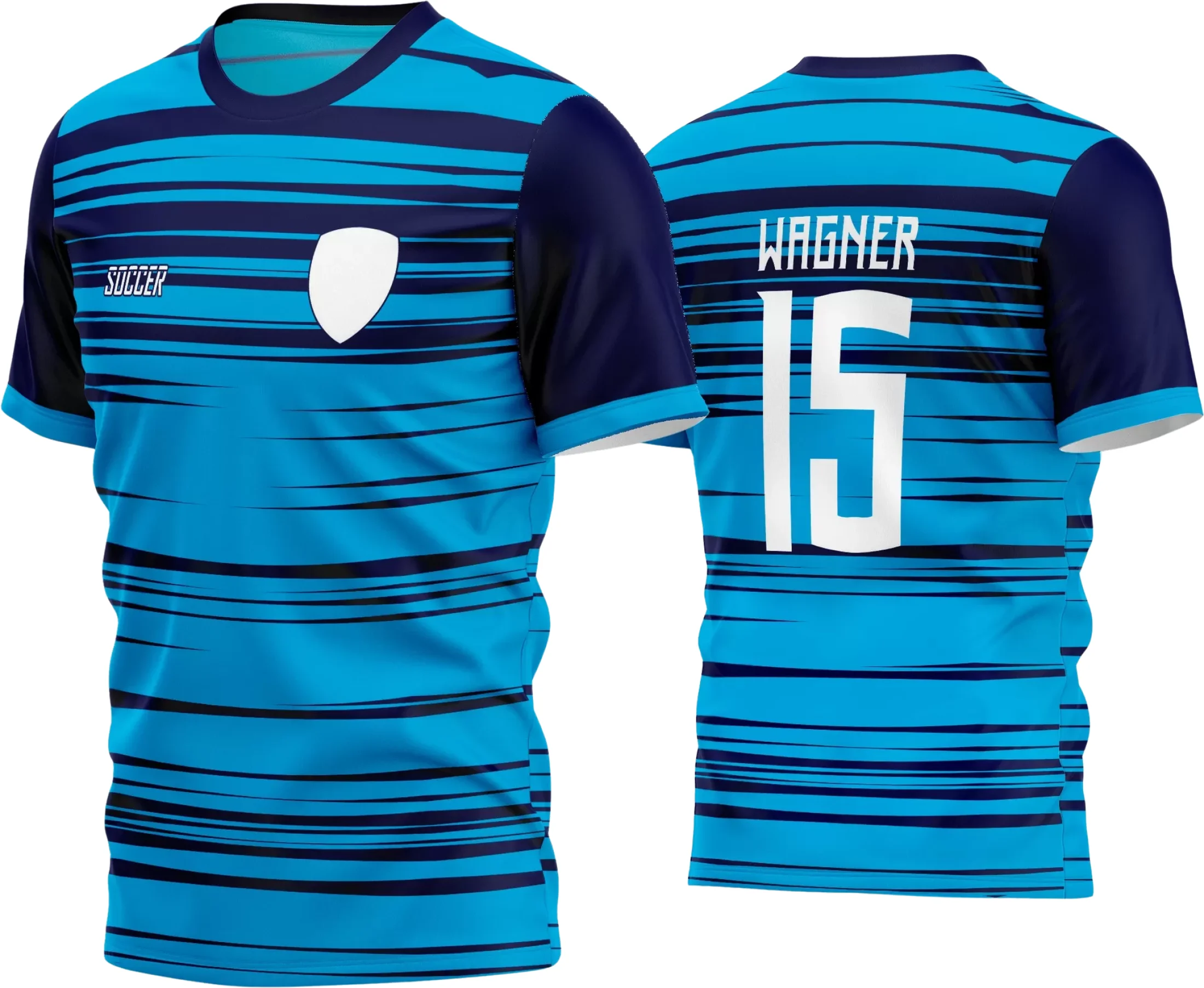 Camisa final com logo no peito e estampa grande nas costas, nas cores do time amador, transmitindo estilo e autenticidade para os apaixonados pelo futebol.