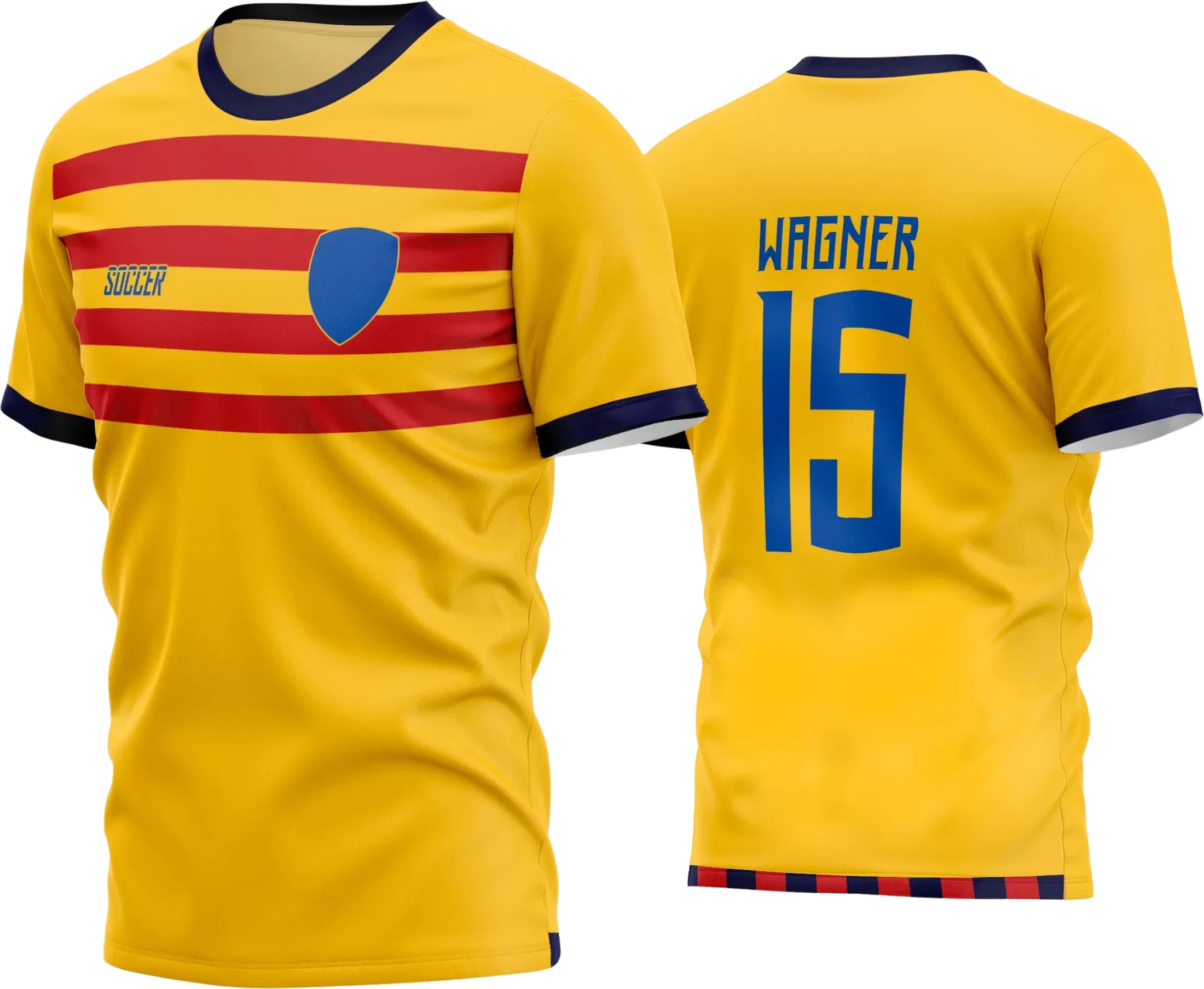 Camisa de futebol amador com logo no peito e estampa grande nas costas, exibindo design moderno e destacado para times que buscam identidade visual única em suas partidas.