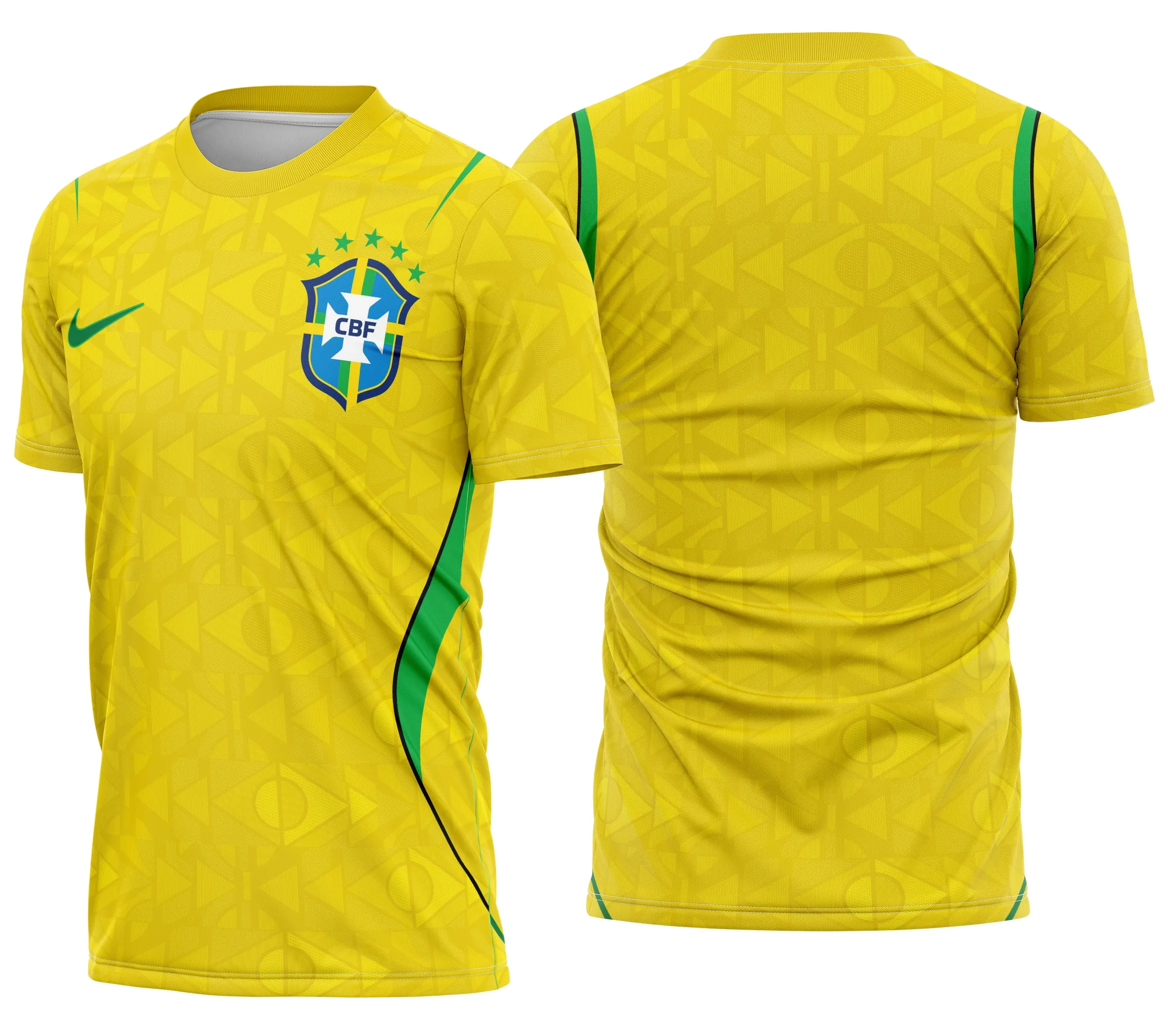 Camiseta unissex preta com logo no peito e estampa grande nas costas do Brasil Home Kit 2026, perfeita para fãs de futebol e torcedores.