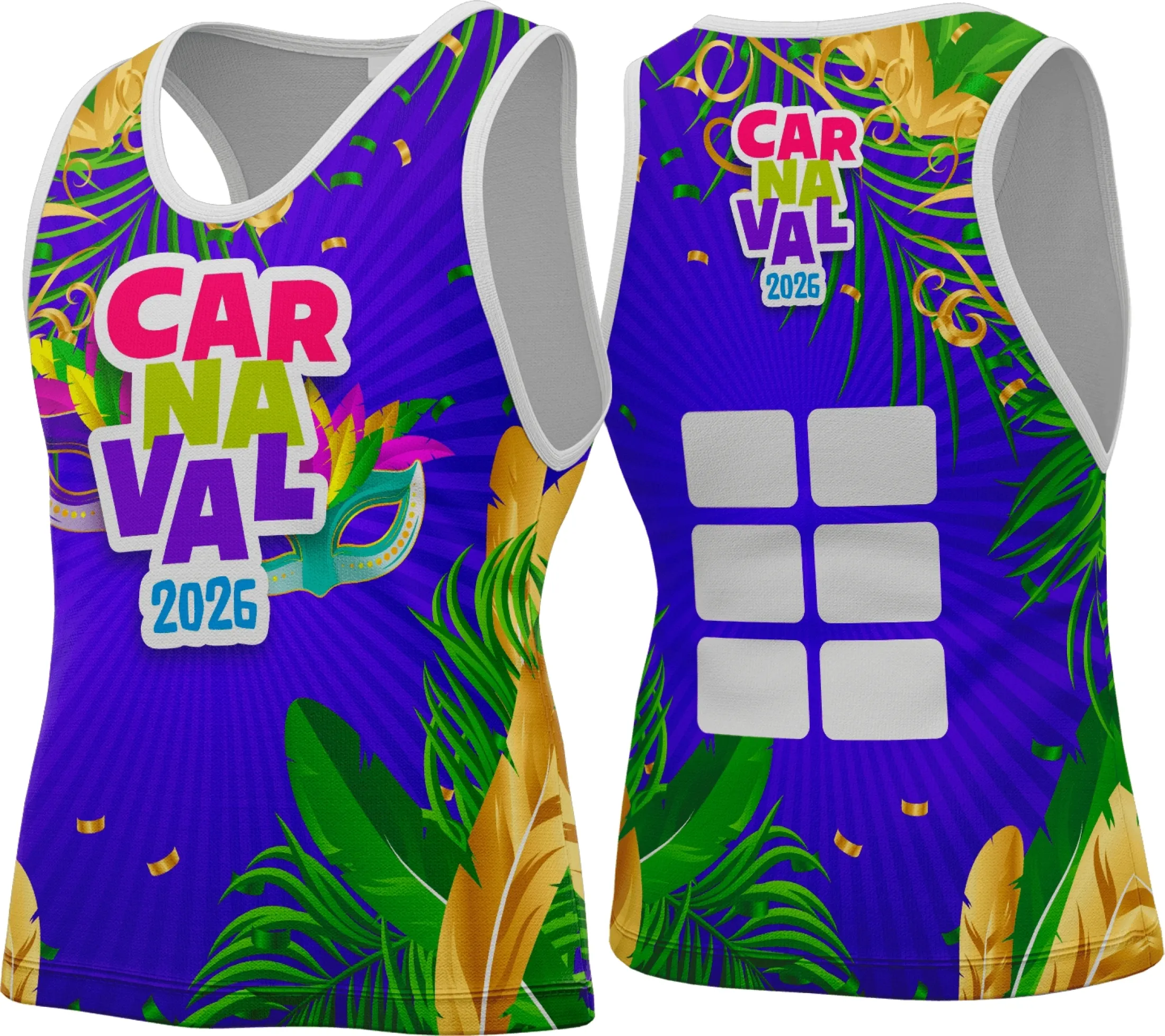 Camiseta unissex branca com logo no peito e estampa grande nas costas inspirada no Abadá Carnaval 2026, ideal para curtir a festa com estilo e conforto.