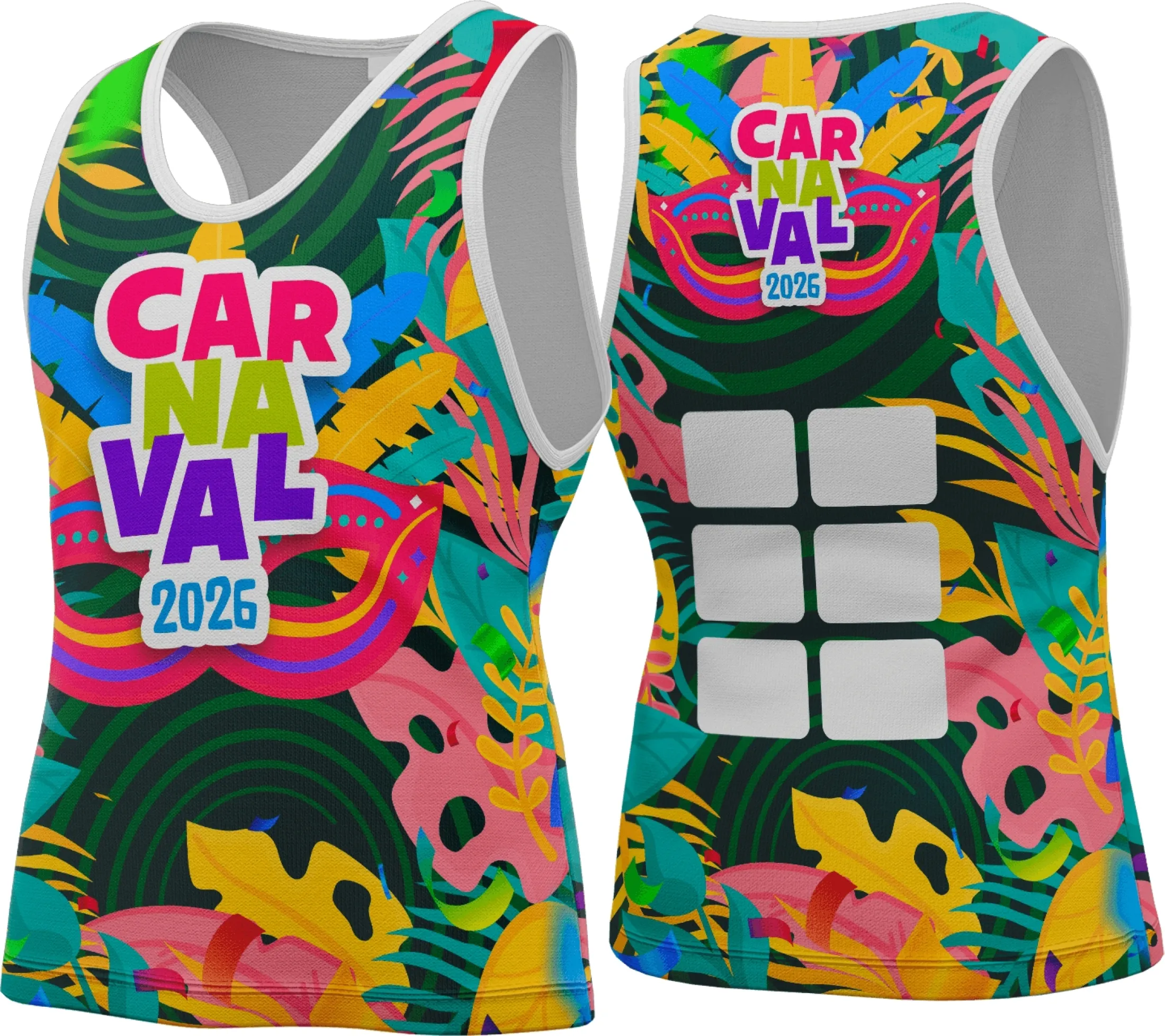 Camiseta unissex preta com logo no peito e estampa grande nas costas com tema Abadá Carnaval 2026, estilo vibrante e festivo ideal para celebrar o Carnaval 2026 com muito estilo.