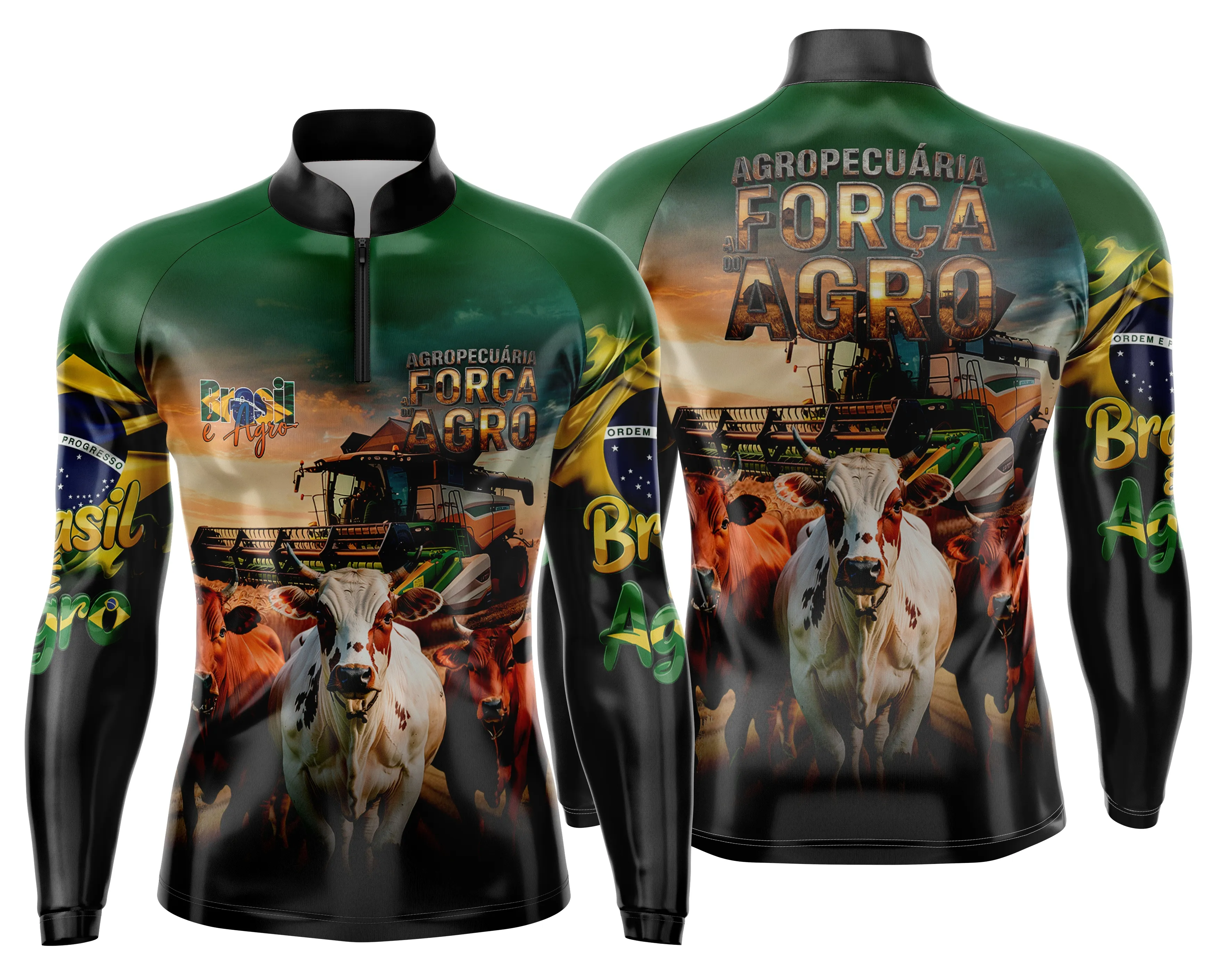 Camiseta unissex preta com logo no peito e estampa grande nas costas, inspirada no tema Agro Mod 0050, ideal para estilo casual e moderno.