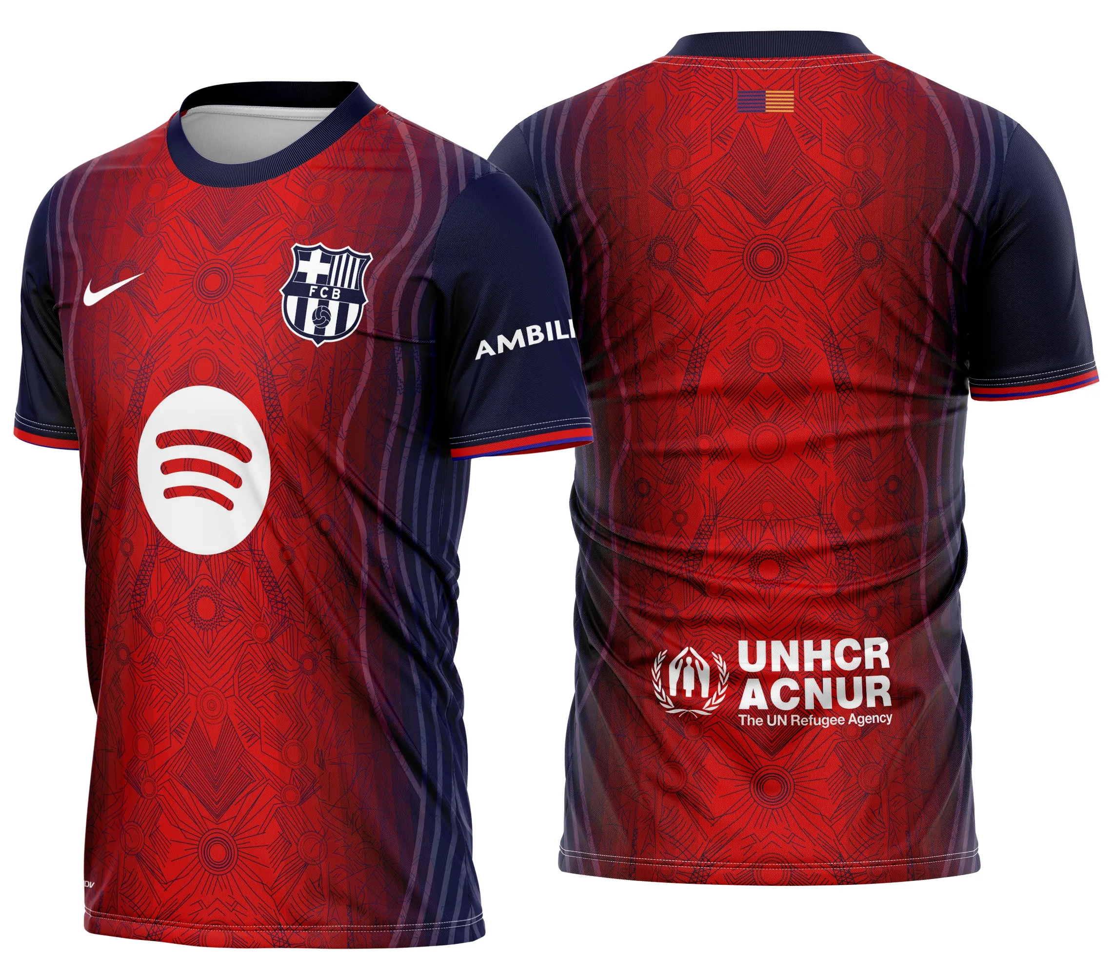 Camiseta unissex preta com logo no peito e estampa grande nas costas inspirada no conceito de futebol do Barcelona 2025, visual moderno e estilo urbano.