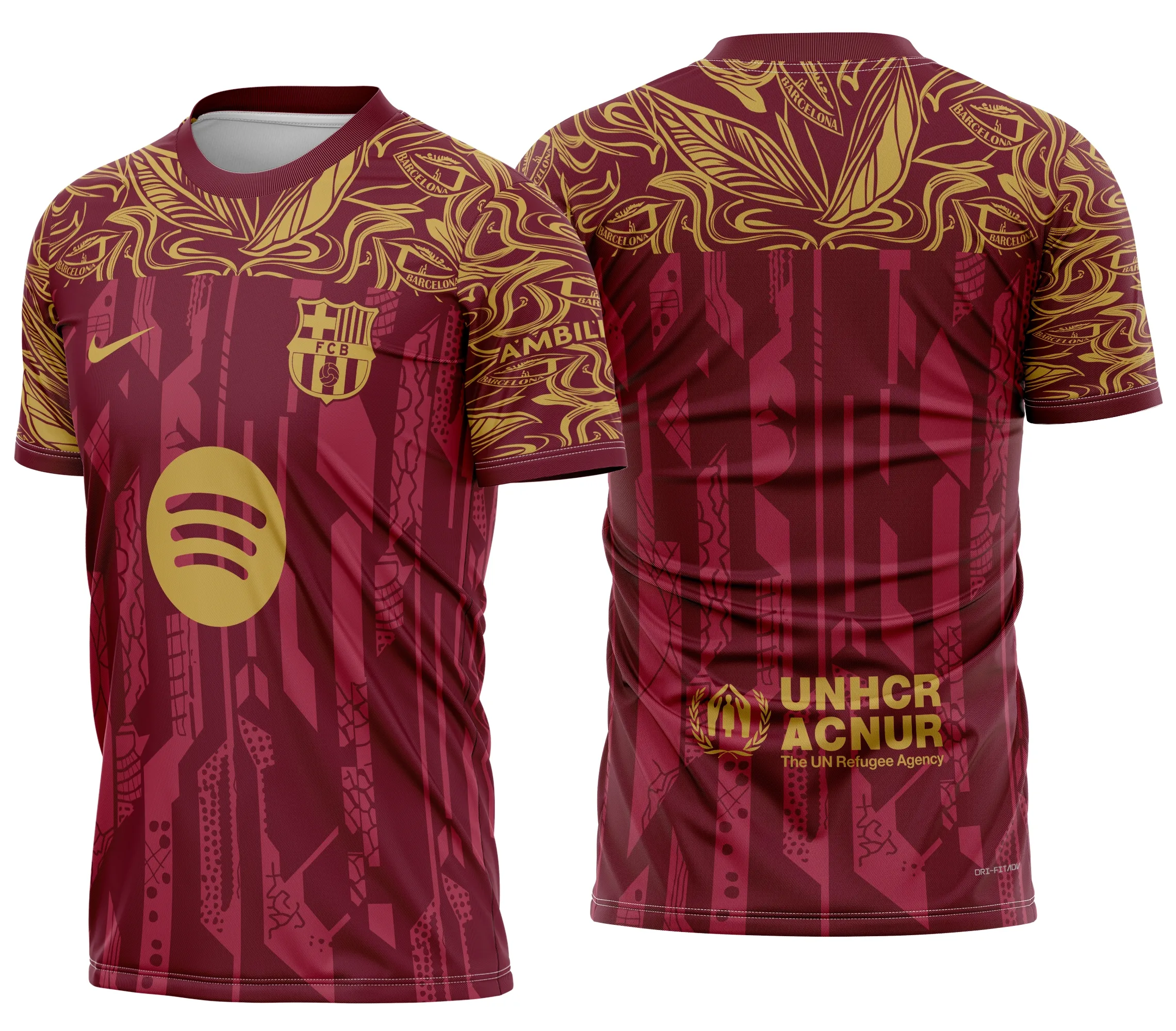 Camiseta unissex preta com logo no peito e estampa grande nas costas, inspirada no conceito de futebol do Barcelona 2025, ideal para fãs do time e amantes do esporte.