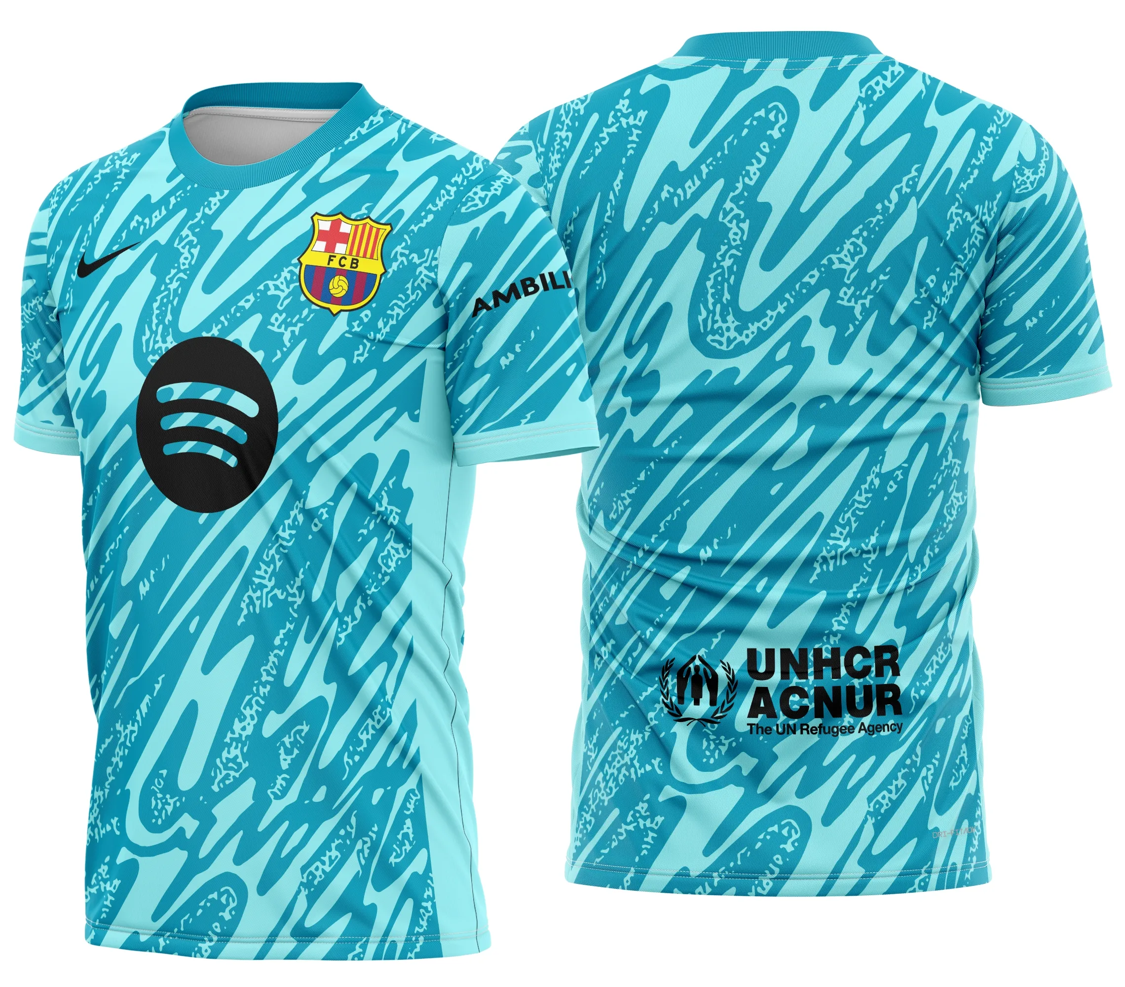 Camiseta preta unissex com logo no peito e estampa grande nas costas inspirada na Camisa Barcelona Goleiro 2024 2025, modelo moderno e cheio de estilo para fãs e torcedores.