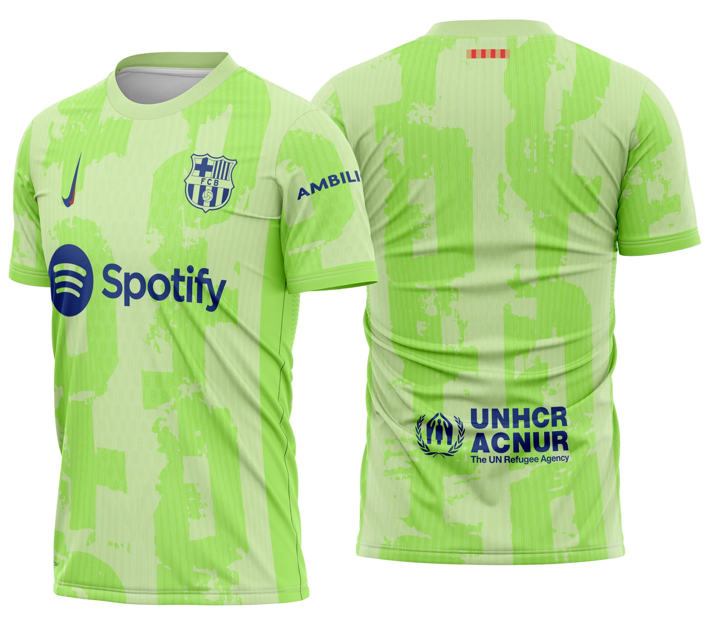 Camiseta unissex preta com logo no peito e estampa grande nas costas inspirada na camisa Barcelona Futebol Terceira 2024, ideal para fãs que buscam estilo e conforto.