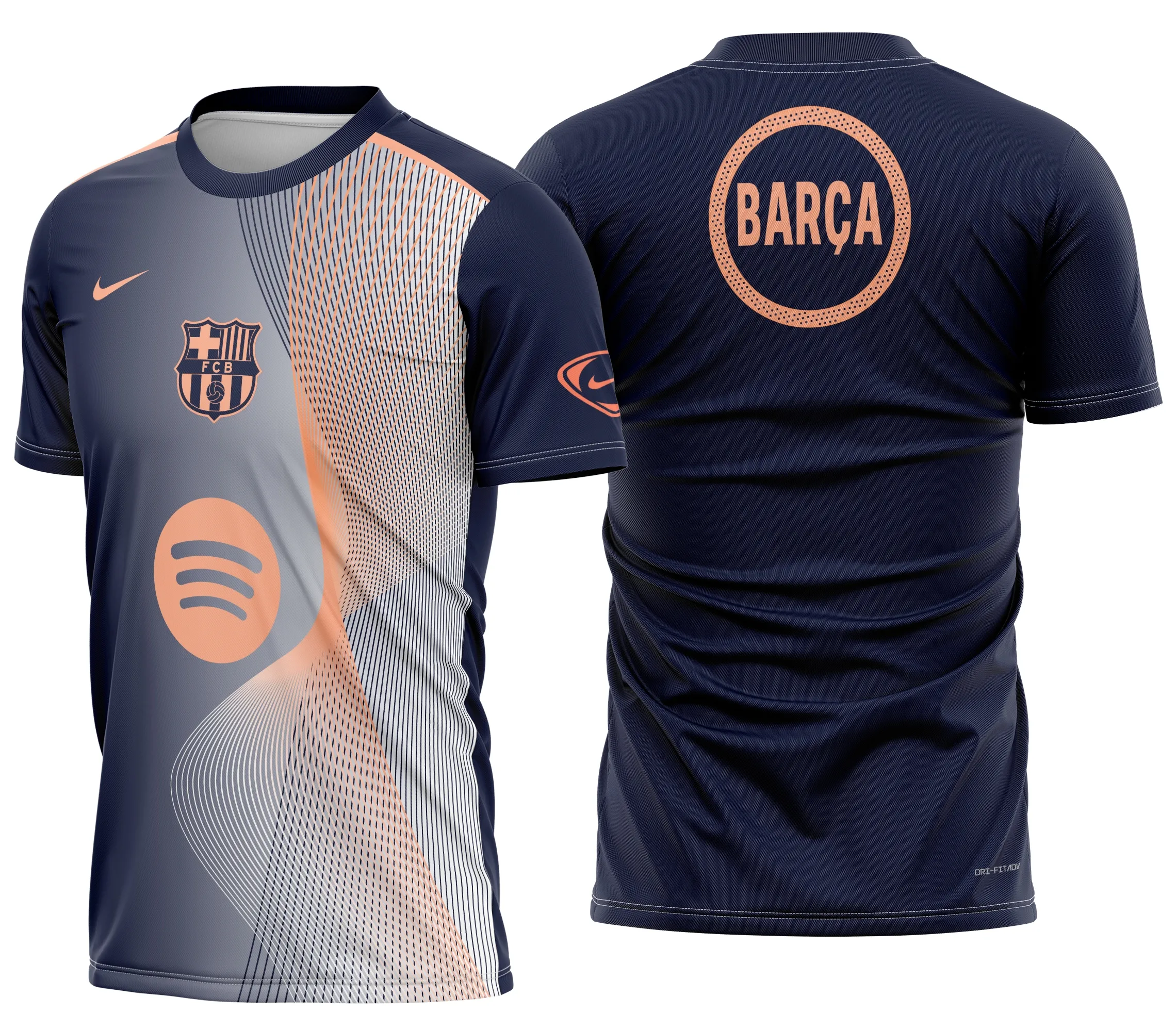 Camiseta unissex preta com logo no peito e estampa grande nas costas do tema Barcelona Pré-jogo 2025 - 2026, perfeita para quem busca estilo esportivo e atitude marcante.