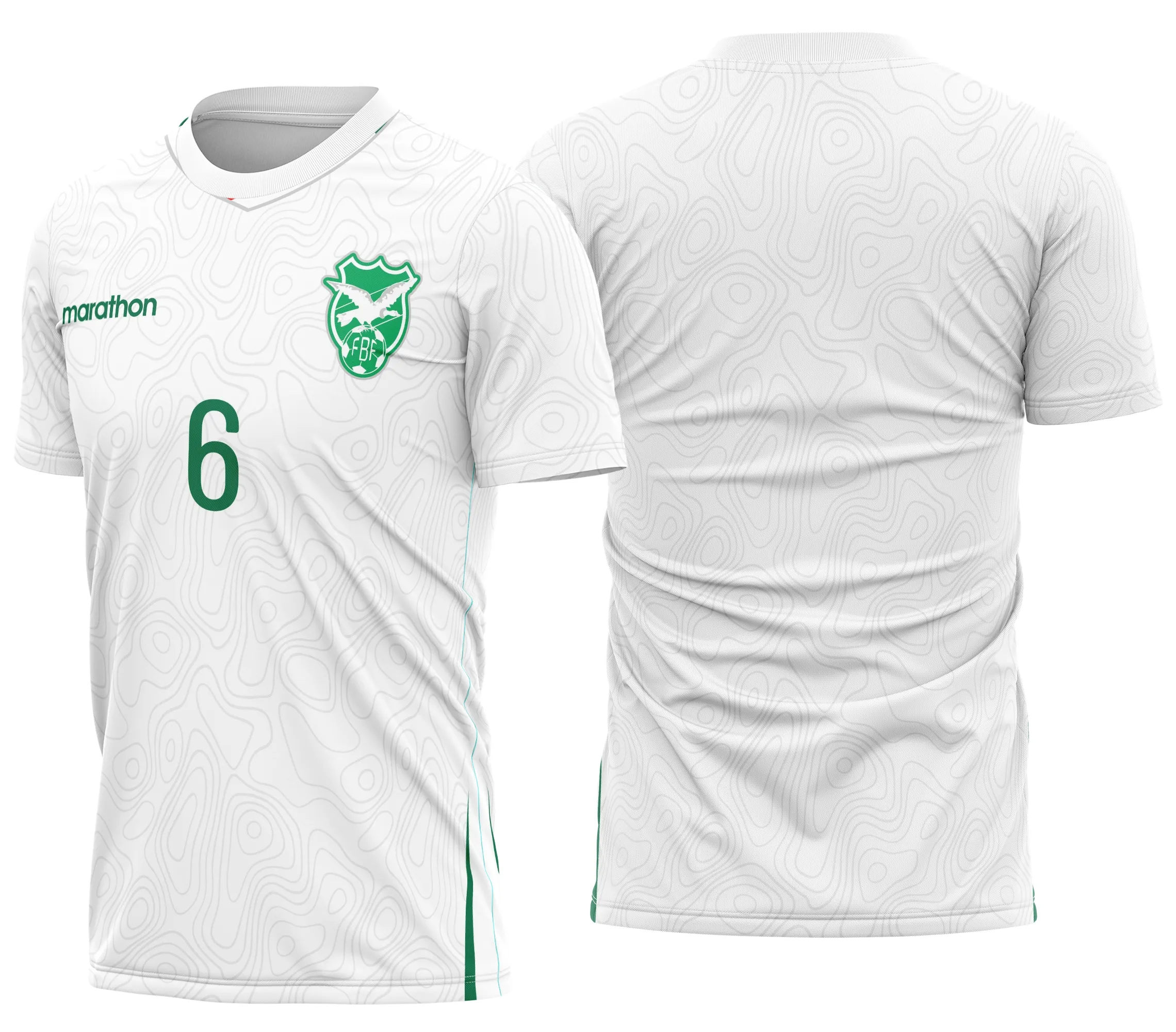 Camisa com logo no peito e estampa grande nas costas, design exclusivo do uniforme Bolívia Reserva 2026