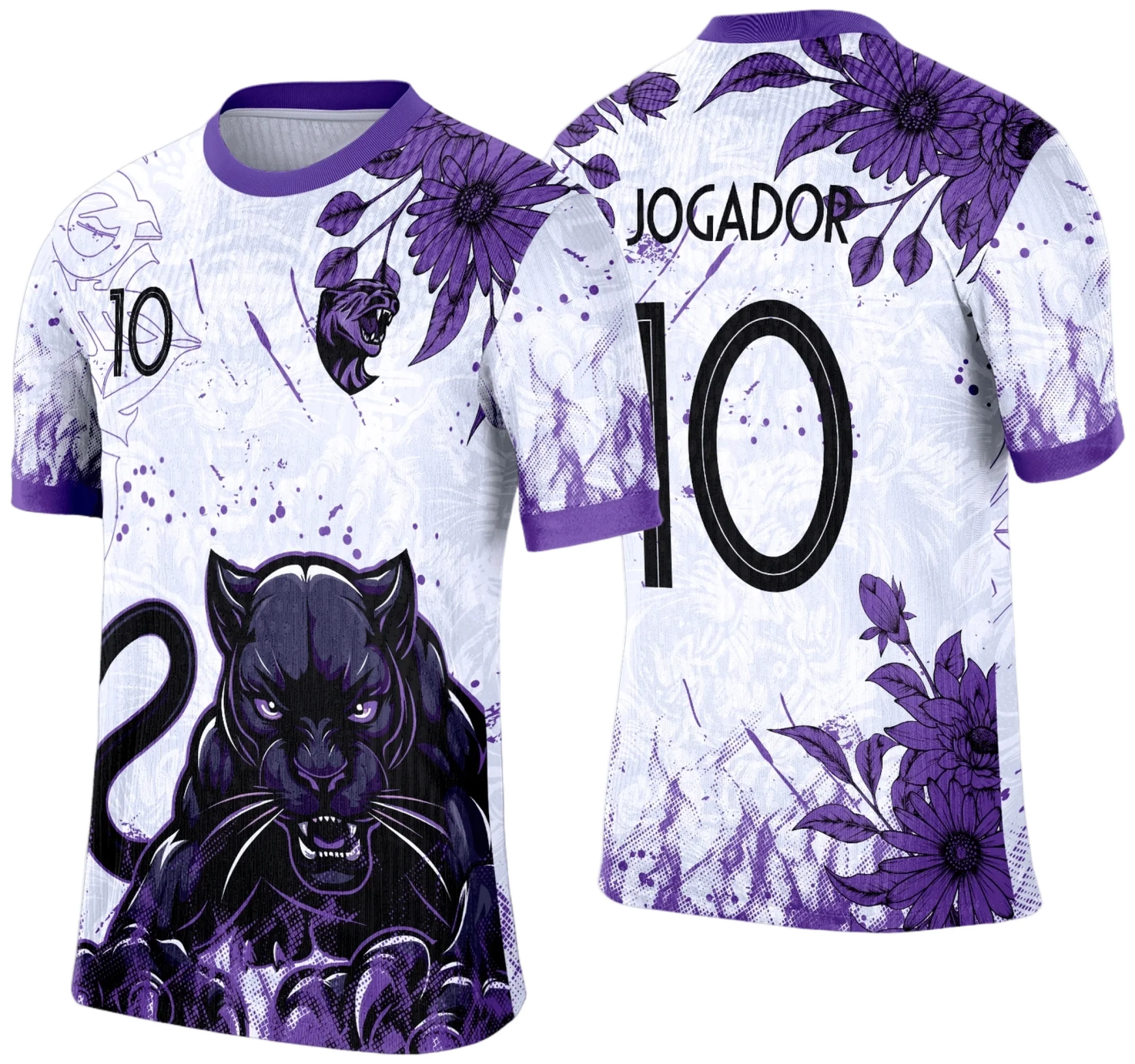 Camiseta unissex branca com logo no peito e estampa grande nas costas com tema Pantera Negra, perfeita para Interclasse 2025, design impactante e moderno.