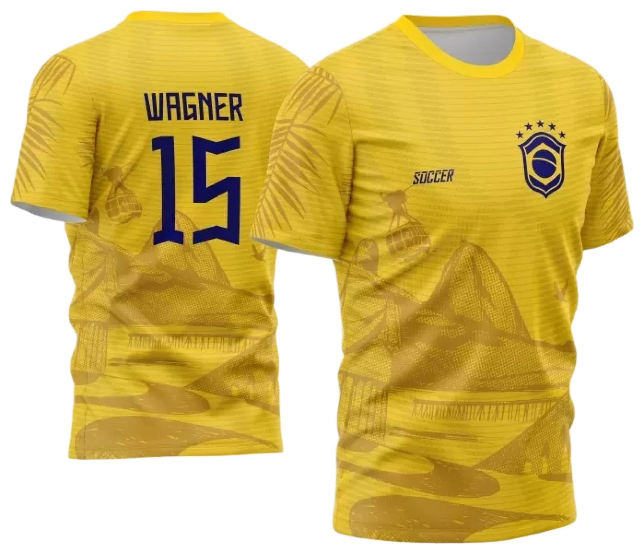 Camiseta unissex branca com logo no peito e estampa grande nas costas do Cristo Redentor e Brasil, perfeita para mostrar sua paixão nacional com estilo marcante.