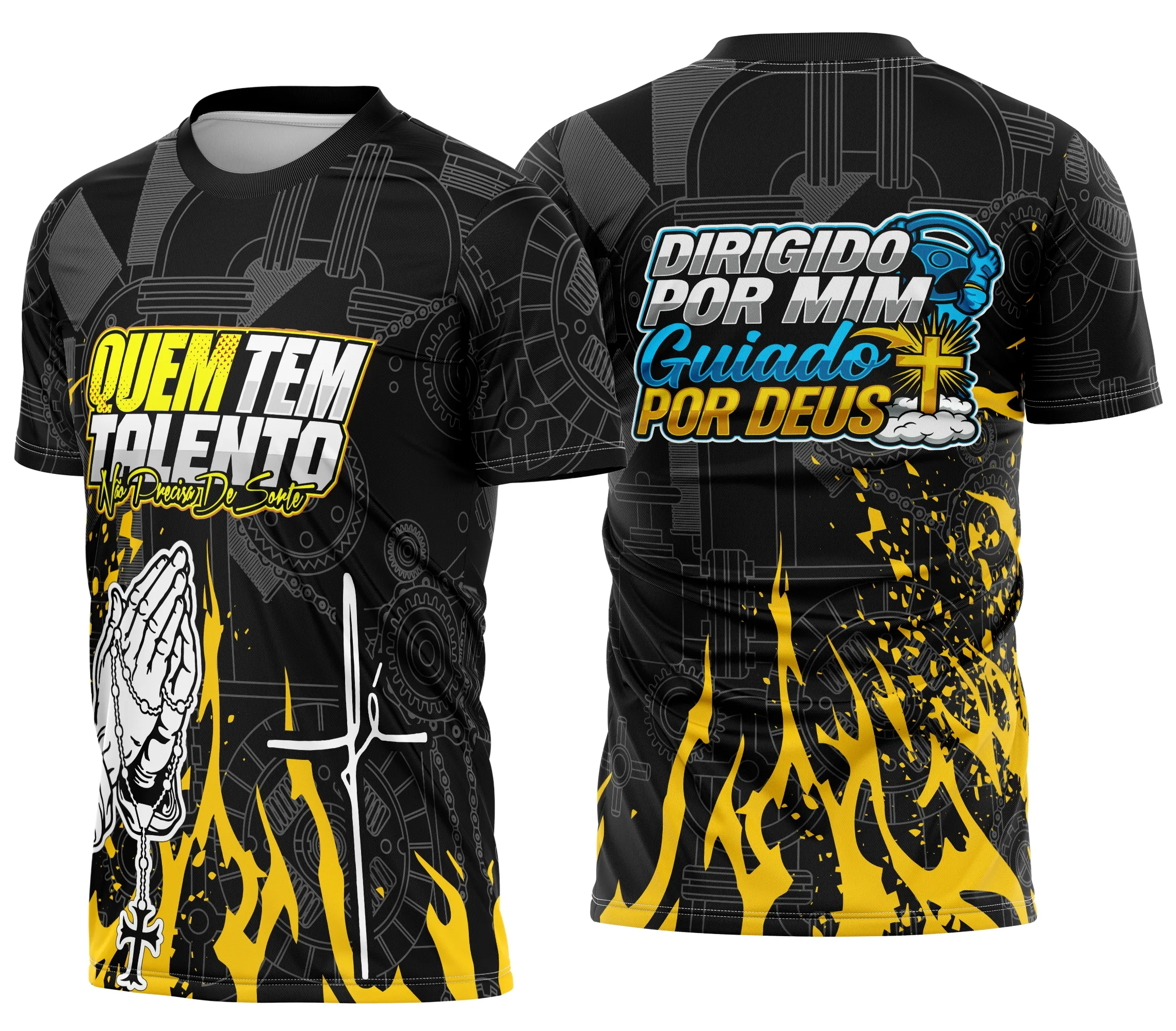 Camiseta unissex preta com logo no peito e estampa grande nas costas, inspirada em caminhoneiro, perfeita para quem busca estilo e conforto na combinação.