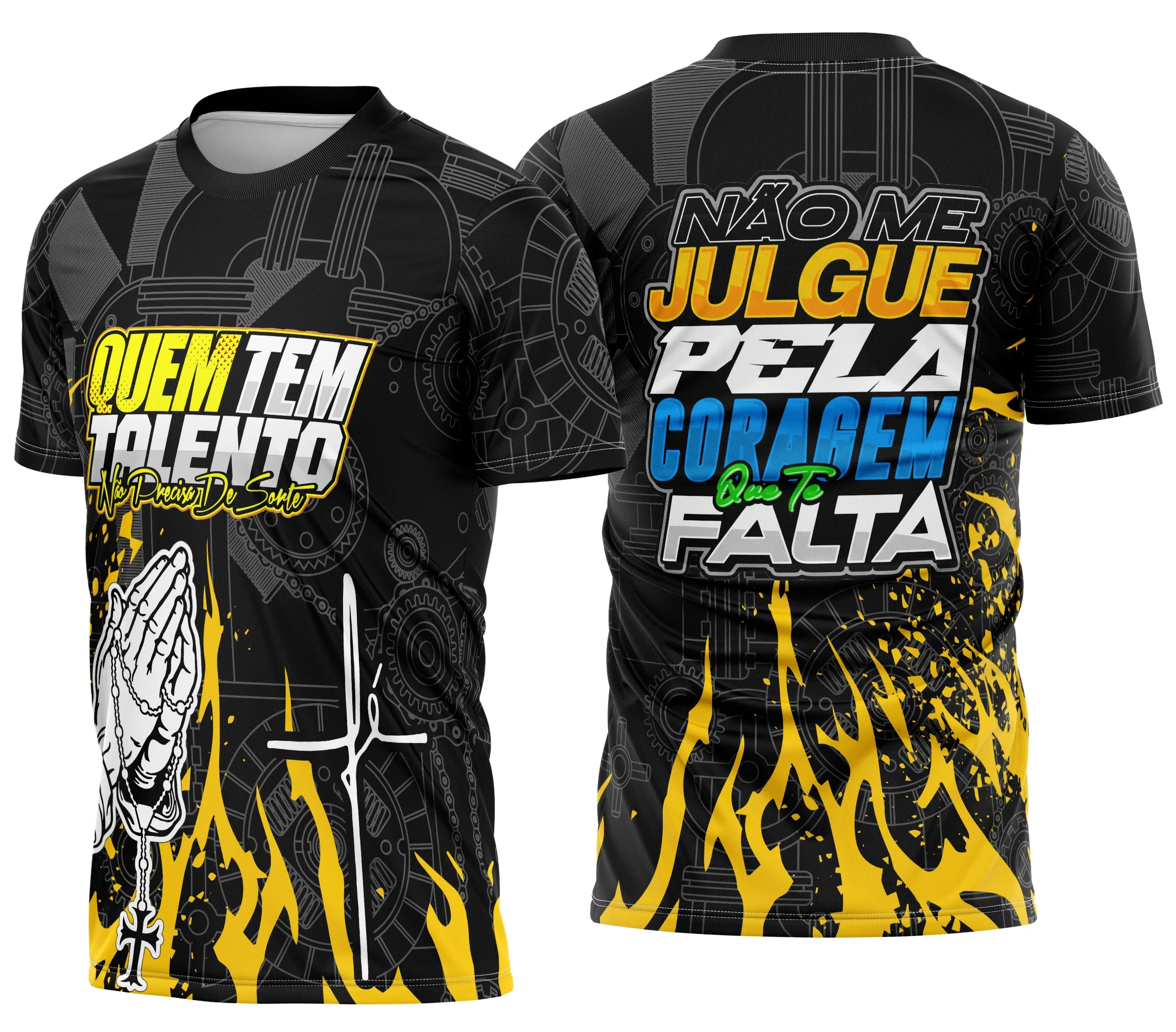 Camiseta unissex preta com logo no peito e estampa grande nas costas com frase exclusiva para caminhoneiro, estilo casual confortável e moderno.