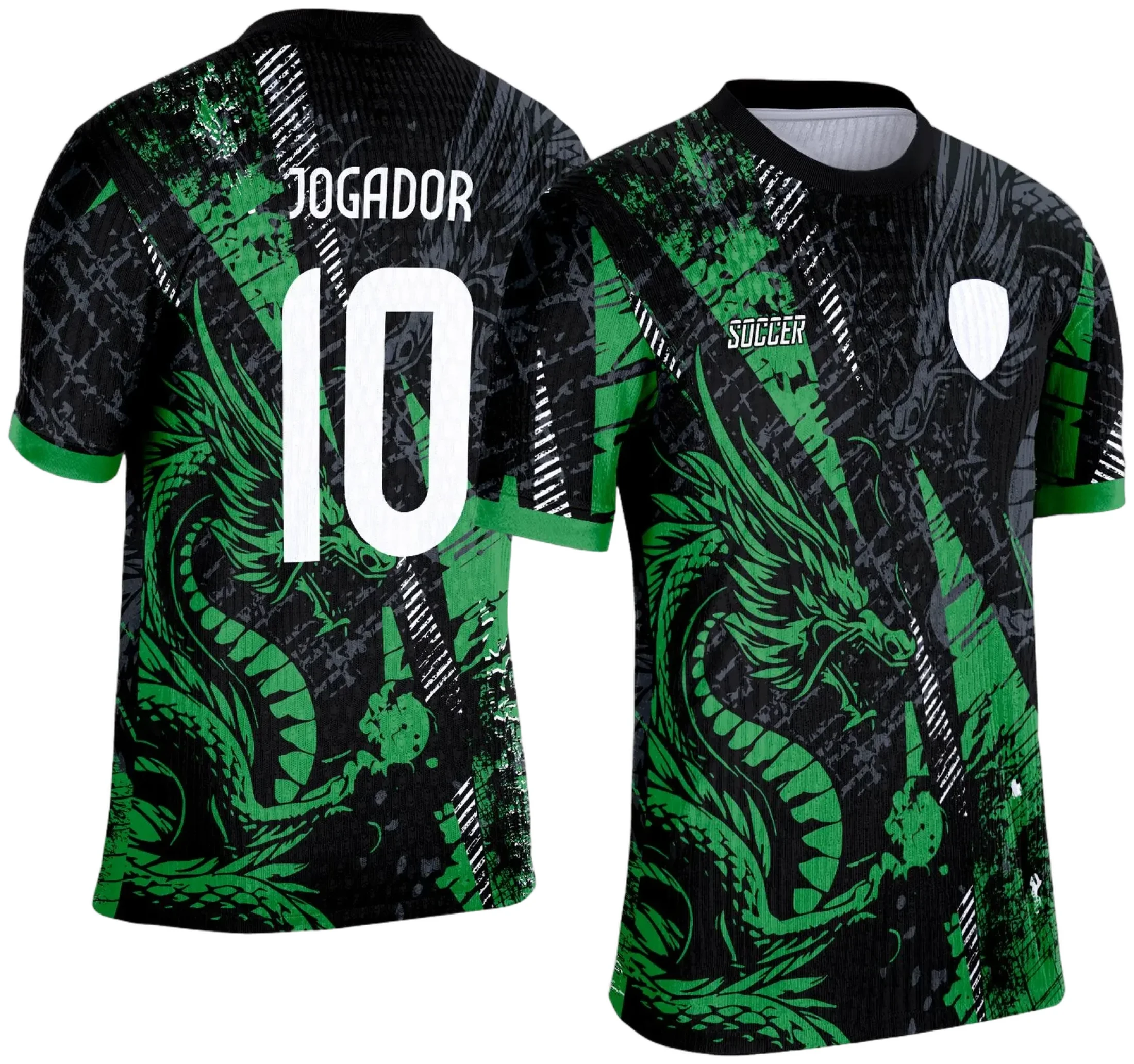 Camiseta unissex preta com logo no peito e estampa grande nas costas inspirada no Dragão Verde do Interclasse 2025, design impactante e moderno para quem busca estilo e personalidade.