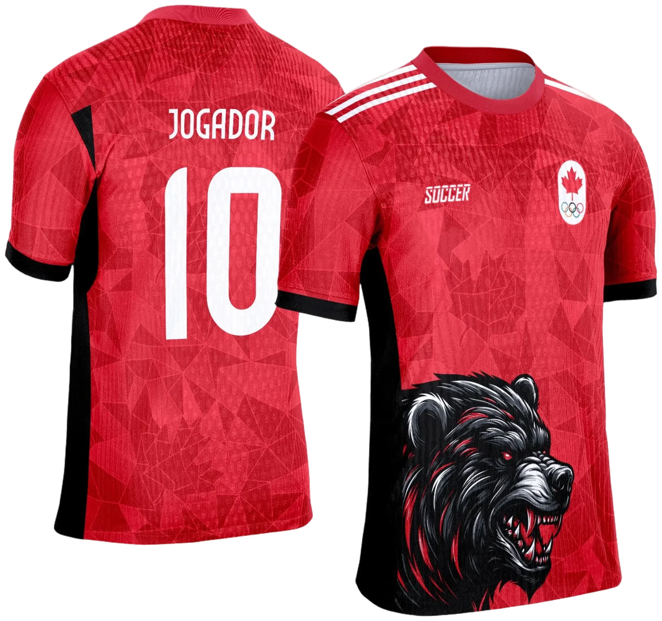 Camiseta unissex preta com logo no peito e estampa grande nas costas com tema Urso Vermelho e Preto para interclasse 2025, visual moderno e vibrante para eventos.