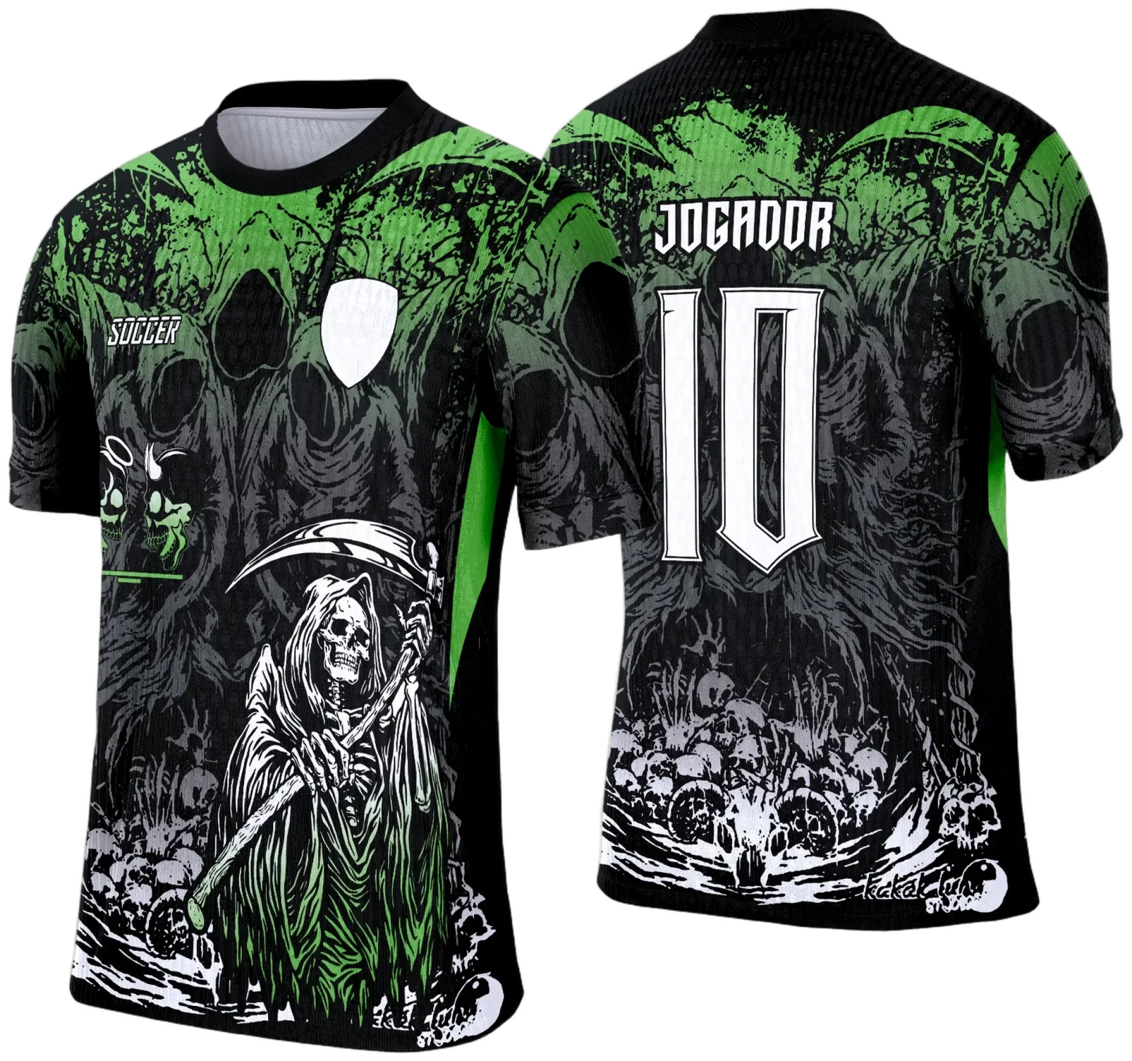 Camiseta unissex preta com logo no peito e estampa grande nas costas com tema Ceifador da Camisa de Interclasse, visual moderno e marcante para qualquer ocasião.