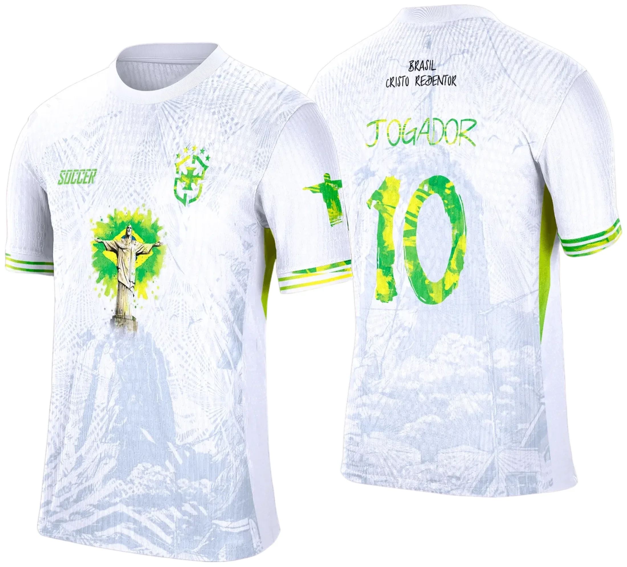 Camiseta unissex preta com logo no peito e estampa grande nas costas com o tema Interclasse Brasil 2025 e Cristo Redentor, estilo moderno e vibrante para eventos e celebrações.