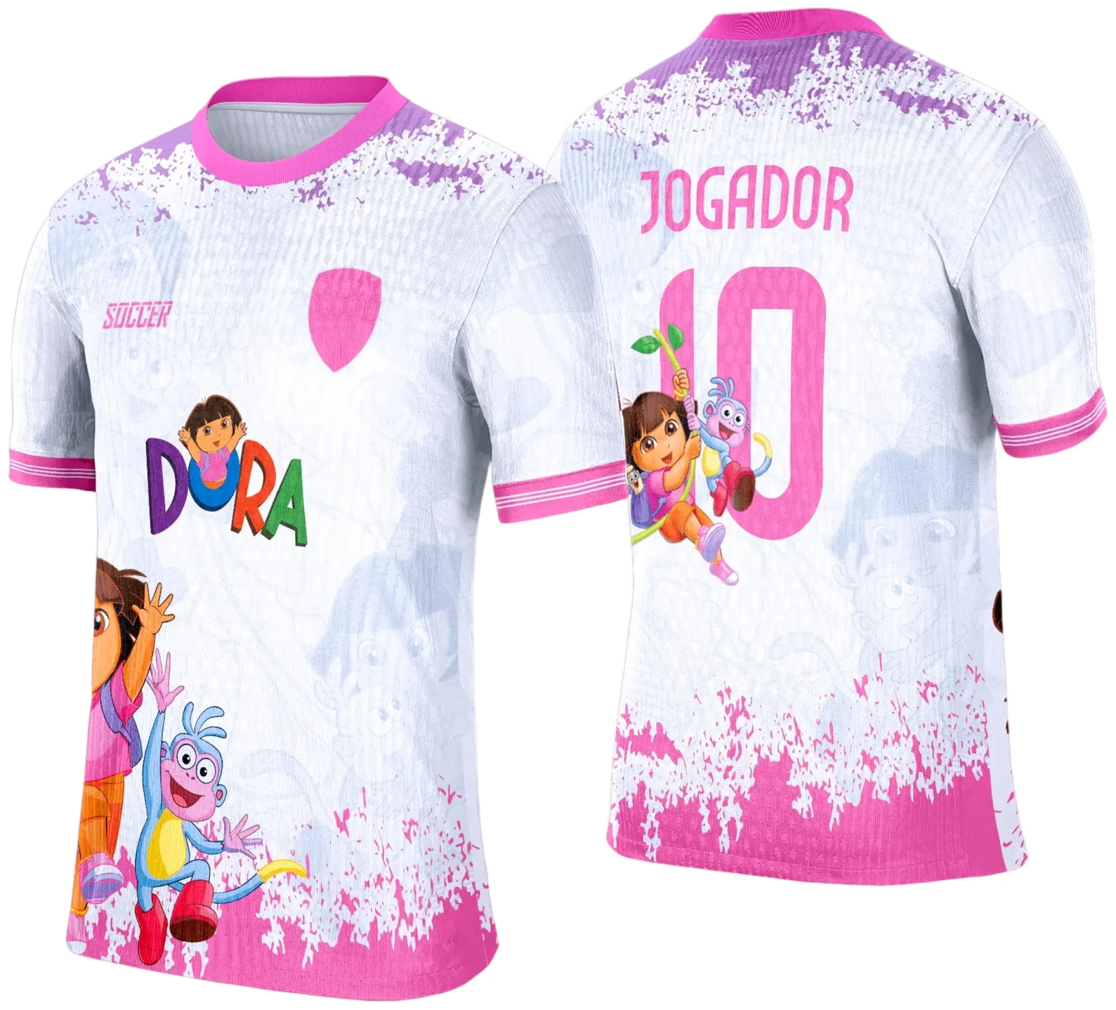 Camiseta unissex preta com logo no peito e estampa grande nas costas com tema de Interclasse Dora 2025, design moderno e versátil para eventos escolares e atividades em grupo.