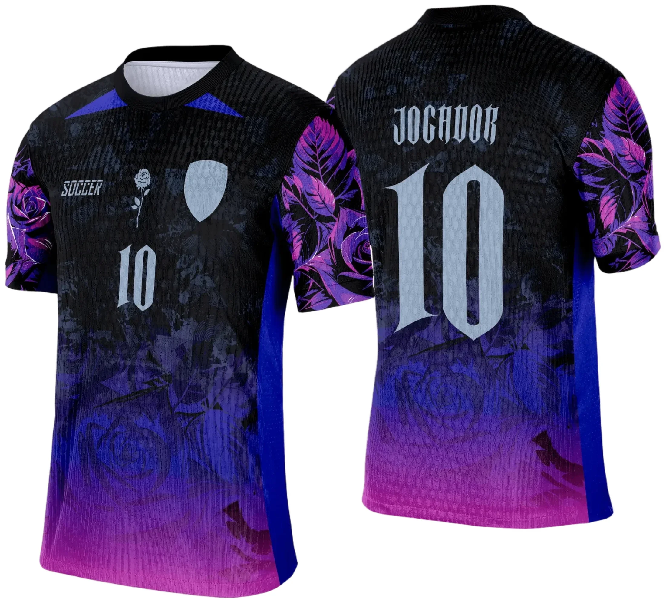 Camiseta unissex branca com logo no peito e estampa grande nas costas, inspirada no tema Camisa de Interclasse Floral 2025, perfeita para eventos e uso casual.