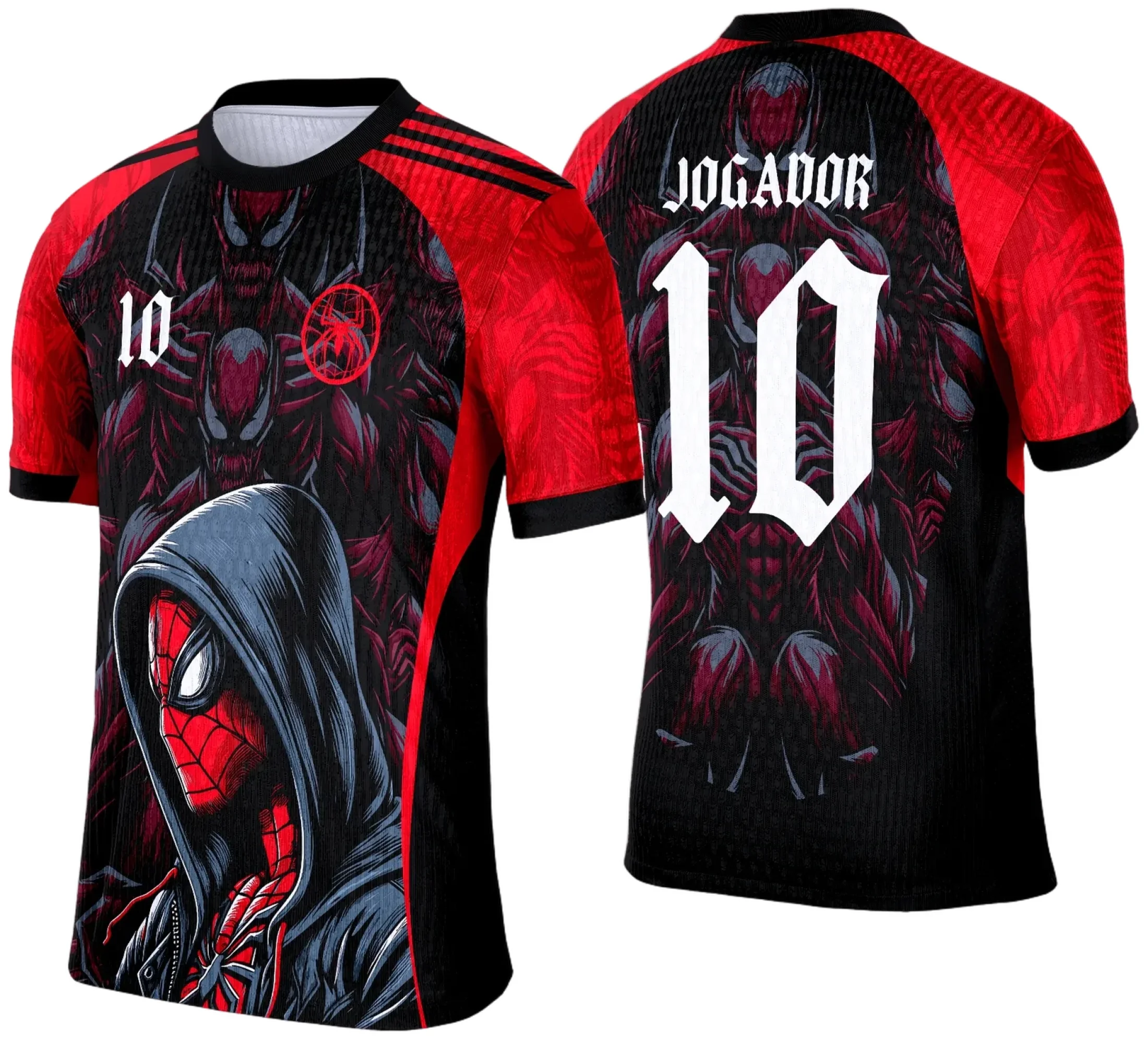 Camiseta unissex com logo no peito e estampa grande nas costas inspirada no Homem Aranha 2025, cor preta, estilo interclasse, ideal para fãs e eventos escolares.