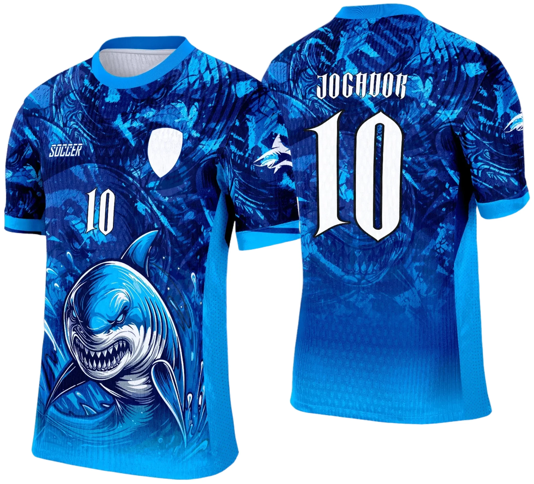 Camiseta unissex preta com logo no peito e estampa grande nas costas destacando Tubarão 2025 do Interclasse, perfeita para eventos e uso casual.