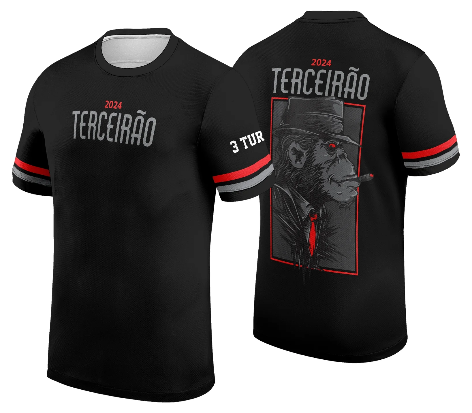 Camiseta unissex preta com logo no peito e estampa grande nas costas com tema de formatura, ideal para celebrar conquistas, conforto e estilo garantidos.
